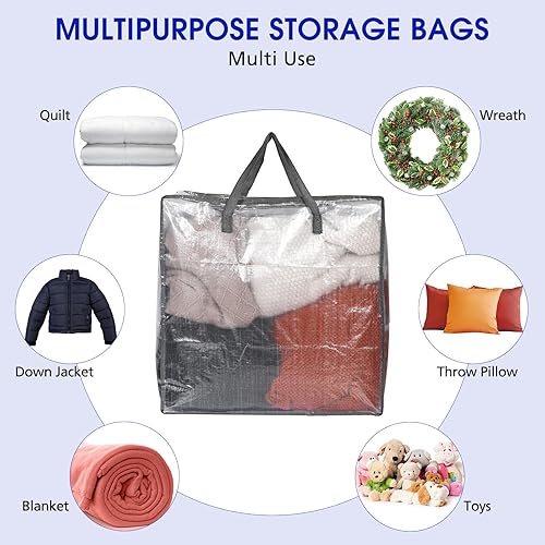 Miniatura 7 de Wesnoy 8 unidades de bolsas de almacenamiento transparentes de gran tamaño de 25.6 x 25.6 x 8.7 pulgadas, bolsas grandes de plástico con asas y