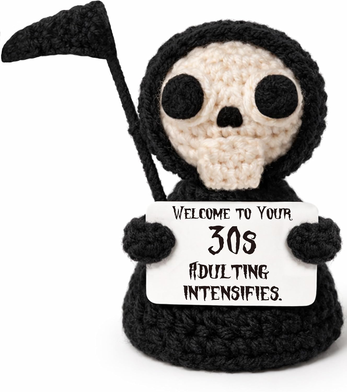 Unique Funny 30th Birthday Gifts for Women Men 30 Year Old Birthday Decorations Present for Her, Him, Best Friend Milestone Gag Gift Crochet Grim Reaper Keepsake Desk Decor Figure