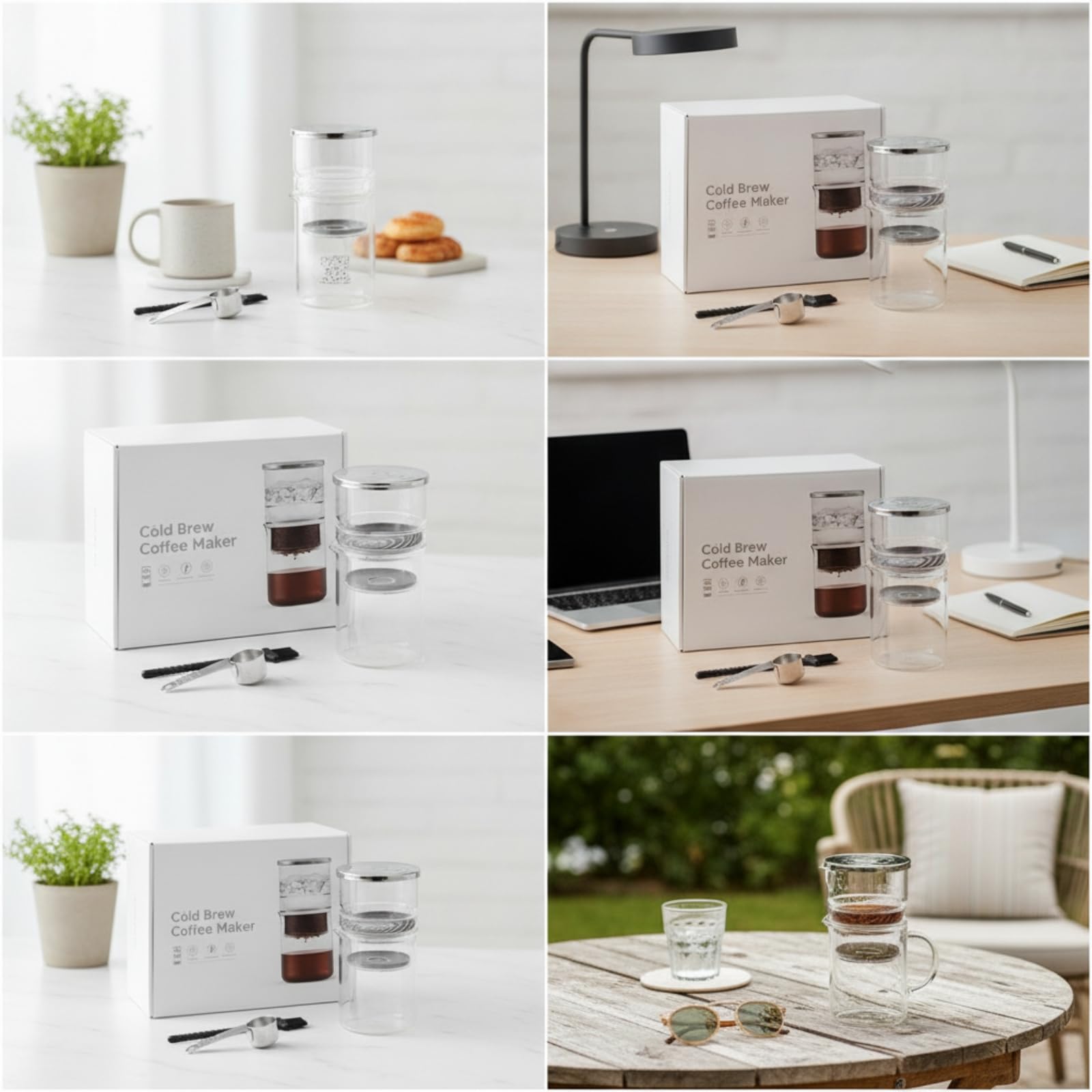 kowaku Dispositivo per Caffè Freddo Caraffa Infusore Contenitore con Corpo Cilindrico a E Base Stretta Coperchio in Acciaio per Mantenere Freschezza con Spazzola Adatto a Viaggi 300ml