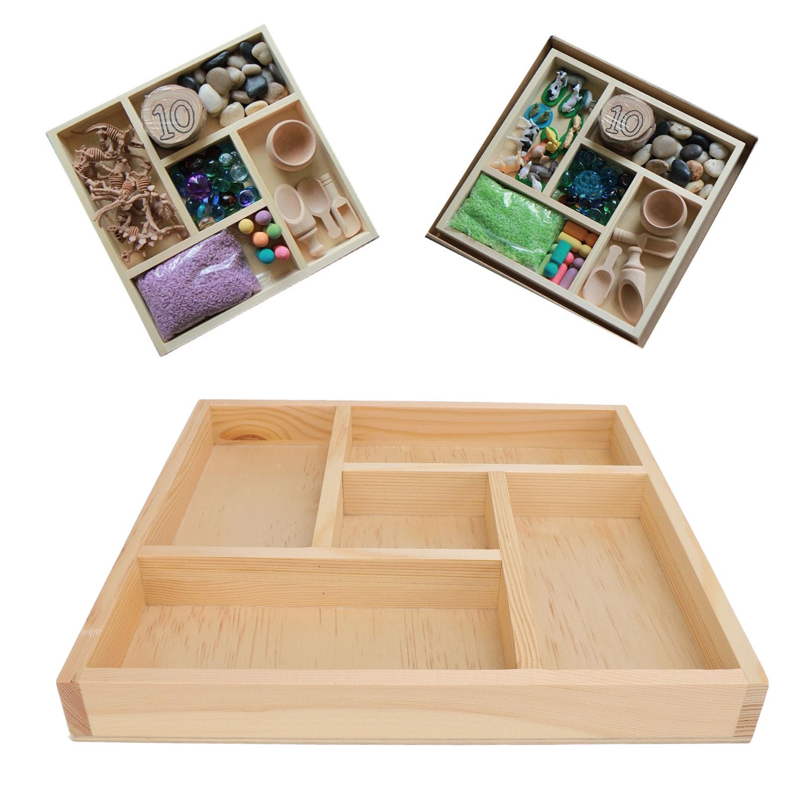 Tnfeeon Wooden Sensory Bin Sensory Box Tray Toy for Toddlers Preschool Children Fine Motor Learning Motor Skills Development - Image 3