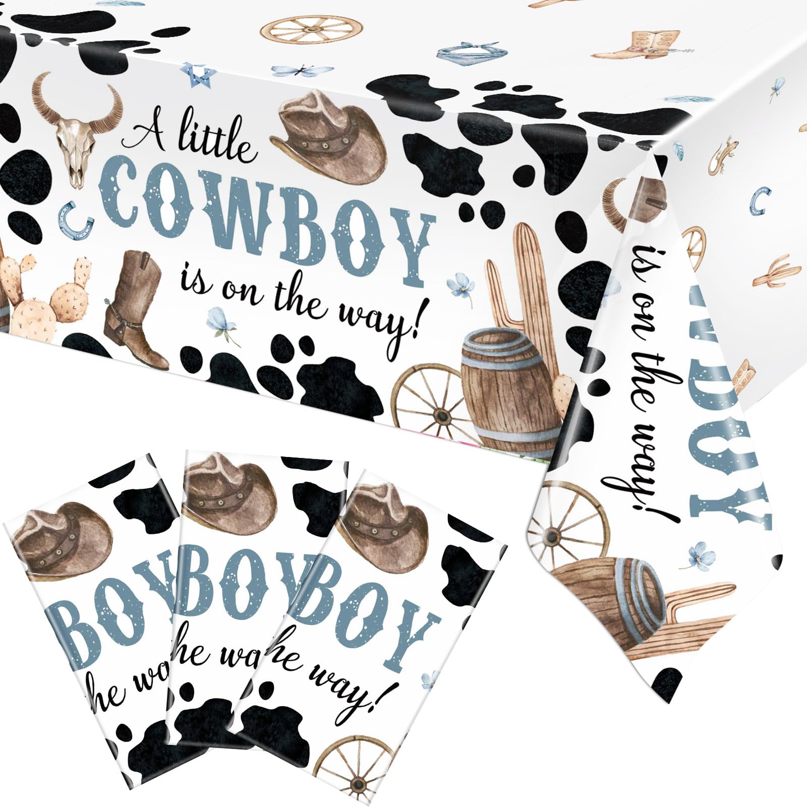 Ganeen 3 Pcs Cowboy Baby Shower Decorations Western Cowboy Tablecloth