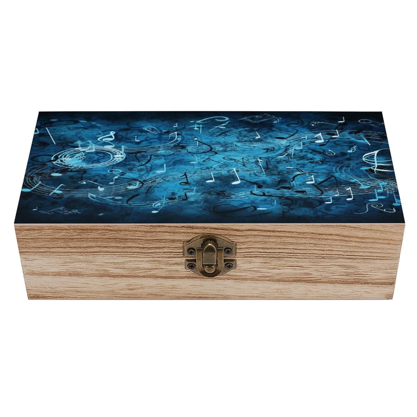 VstaDank Blue Musical Notes Wooden Storage Box Wooden Keepsake Box with Hinged Lid Exquisite Solid Wood Decorative Jewelry Case Memory Box for Jewelry Photos Letters Crafts Trinkets