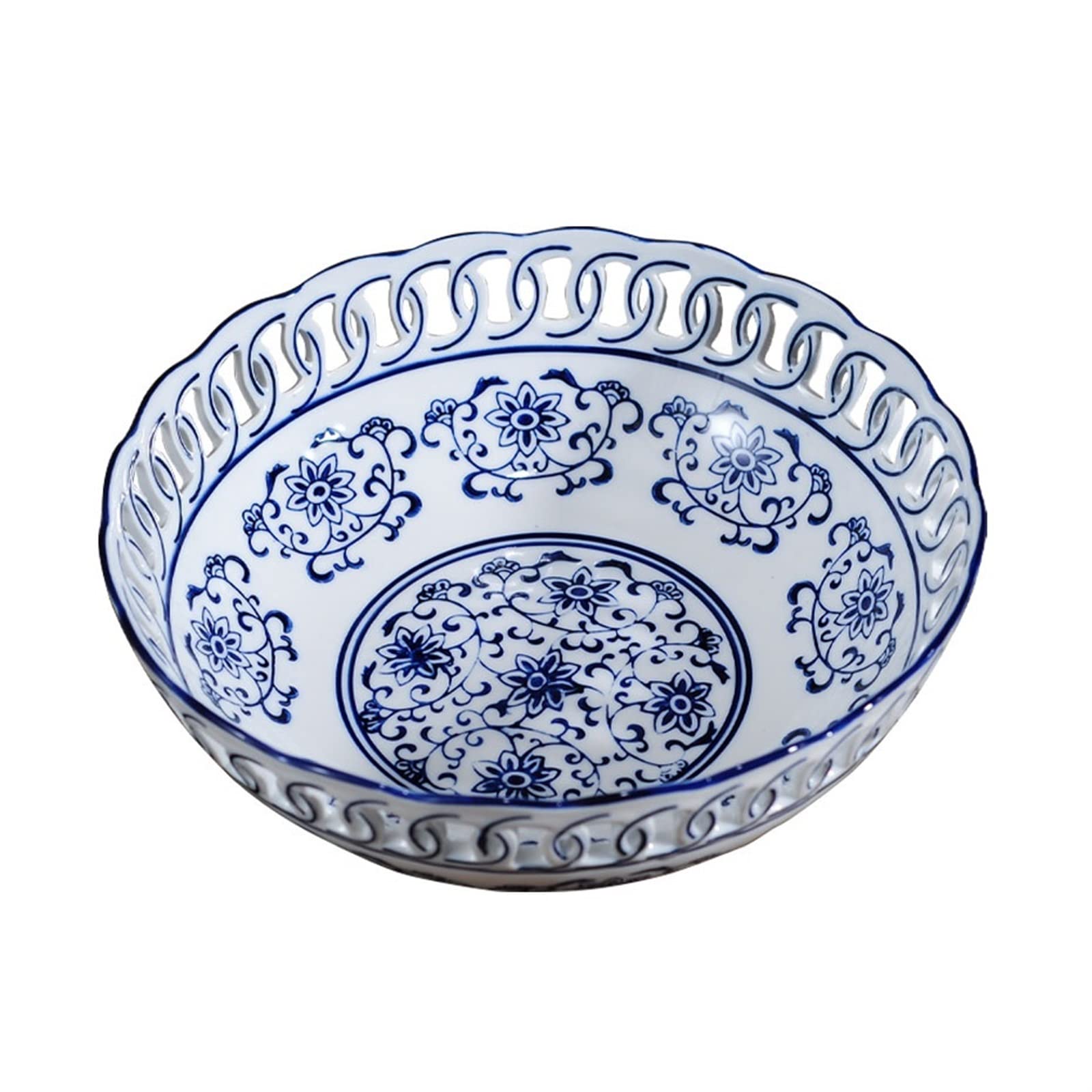 IROEJT Fruit Basket Fruit Bowl Chinese Retro Hollow Ceramic Fruit Plate Home Living Room Round Porcelain Decorative Candy Bowl Fruit Dish Decorative Fruit Bowl
