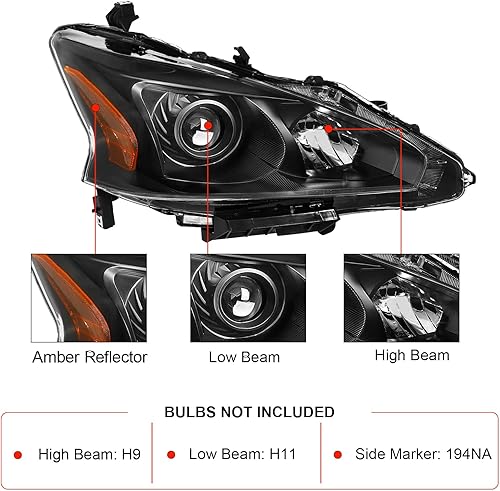 Miniatura 5 de Conjunto de faros delanteros compatible con Nissan Altima 2013, 2014, 2015, 13, 14, 15, Nissan Altima 2013-2015, 13-15, Nissan Altima SSLSV, solo