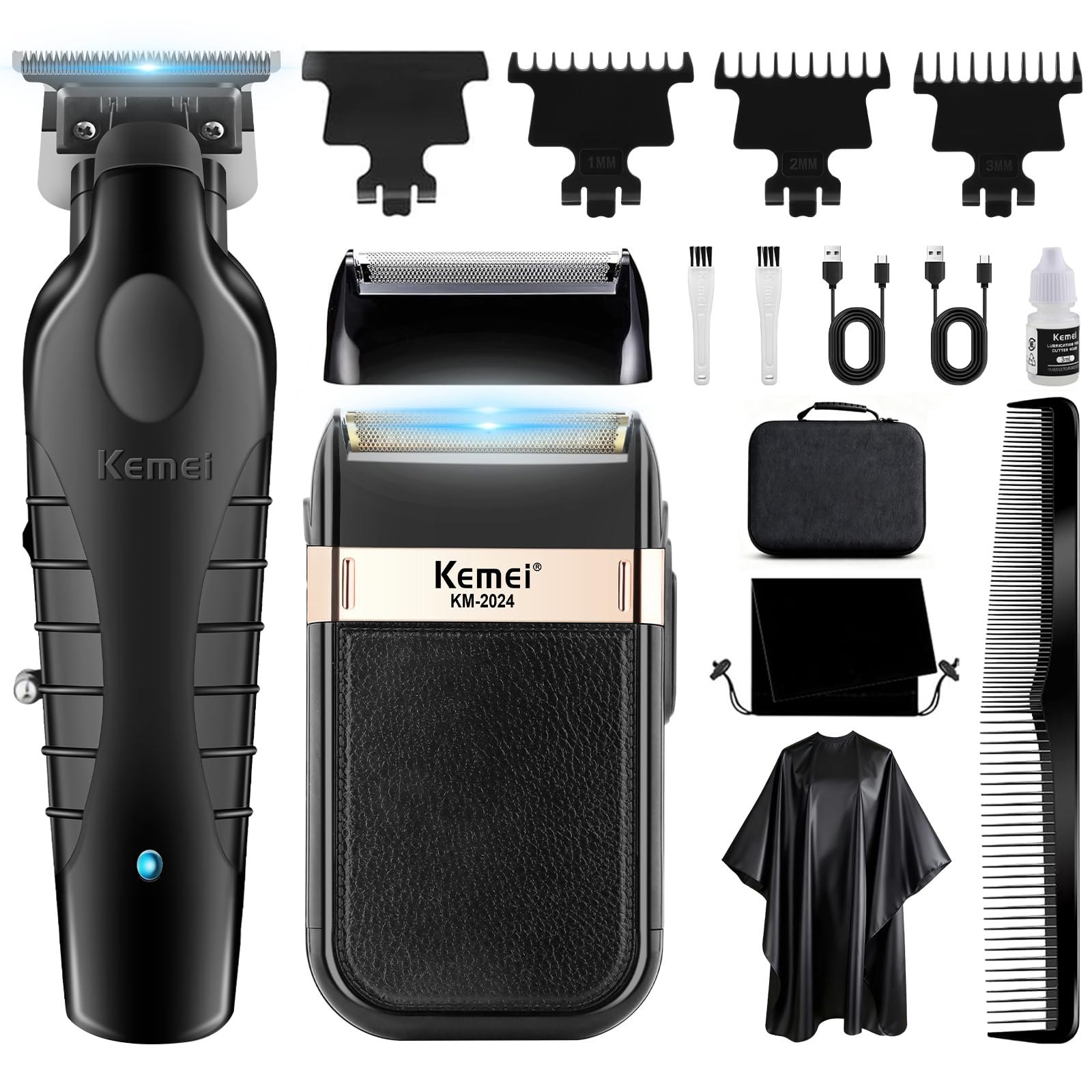 KEMEI Professionelle Haarschneidemaschine und Folienrasierer Set, Elektrische Haarschneidemaschine für Männer, schnurlose Herren Elektrorasierer, T Blade Zero Gapped Haarschneider, Wiederaufladbarer