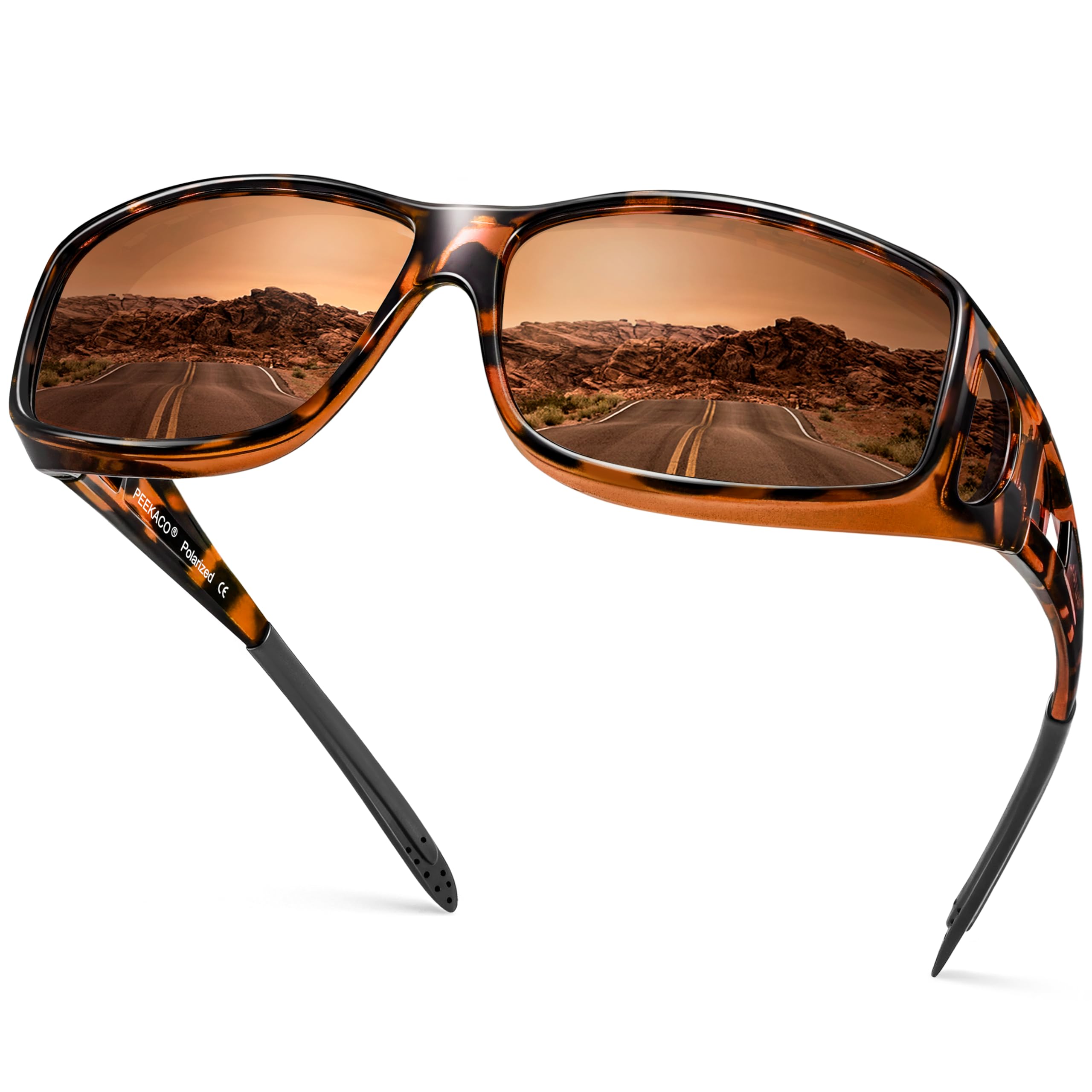 Peekaco Polarized Sunglasses Fit Over Prescription Glasses for Men Women, Wrap Around Sunglasses UV400 Protection for Driving