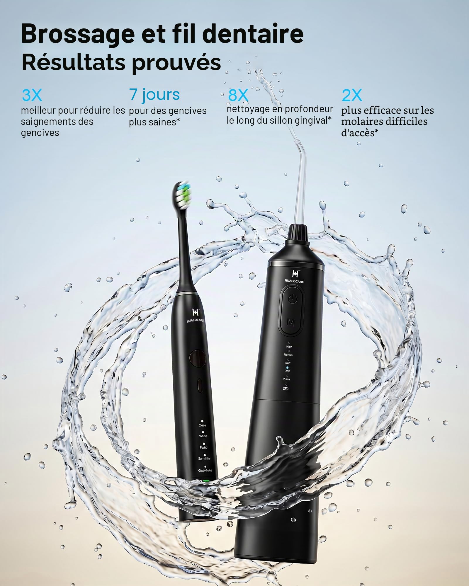 Modèle amélioré d'hydropulseur et de brosse à dents électrique Combo-5 Mode de brossage et fil dentaire, changeur de jeu pour votre routine de soins bucco-dentaires. Kit de nettoyage buccal 2 en 1