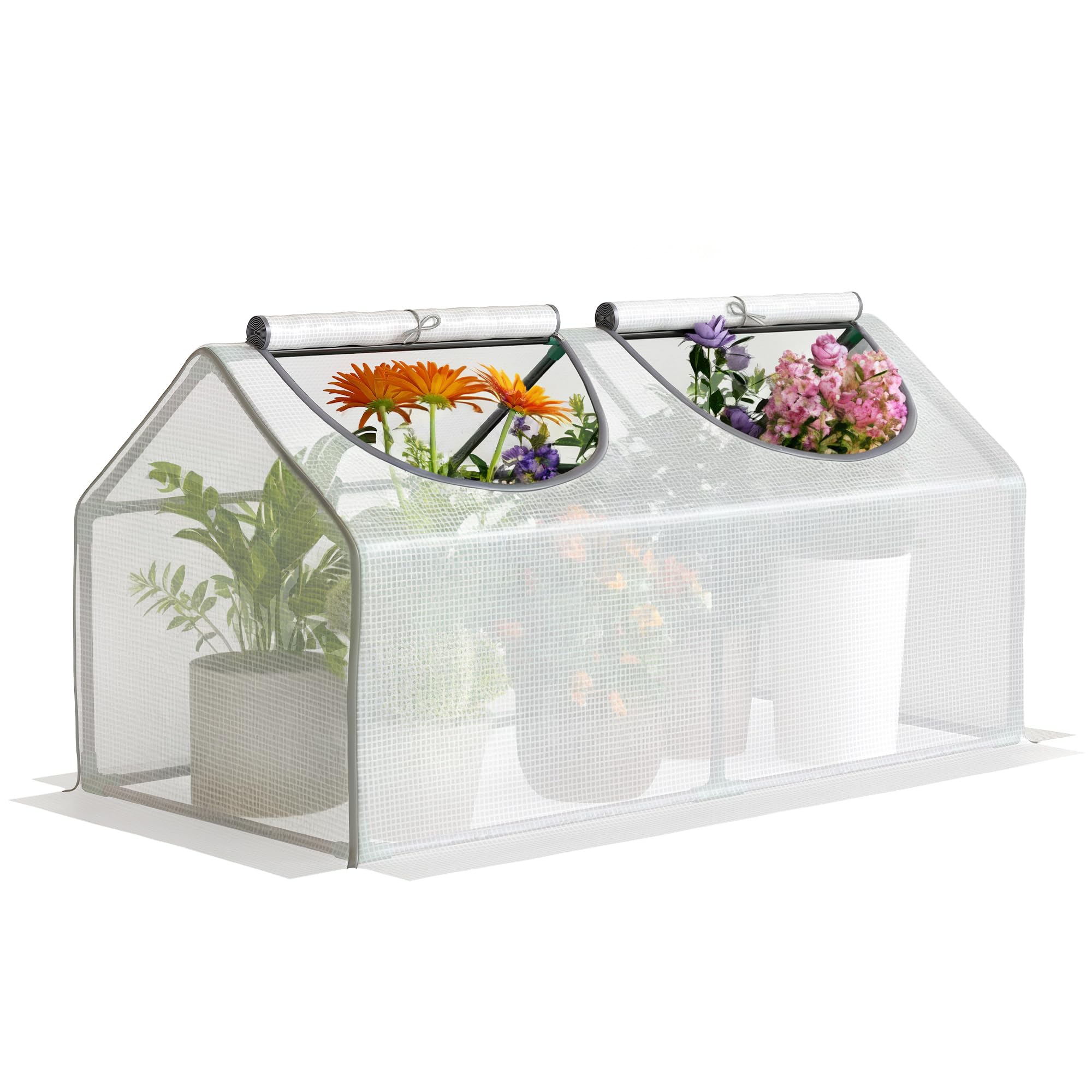 Outsunny Mini Greenhouse Portable Flower Planter Tomato Vegetable House for Garden Backyard with Zipper 120 x 60 x 60 cm, White