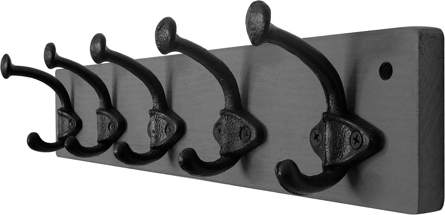 WEBI Rustic Coat Hooks Wall Mounted,5 Cast Iron Hooks,Coat Rack Wall