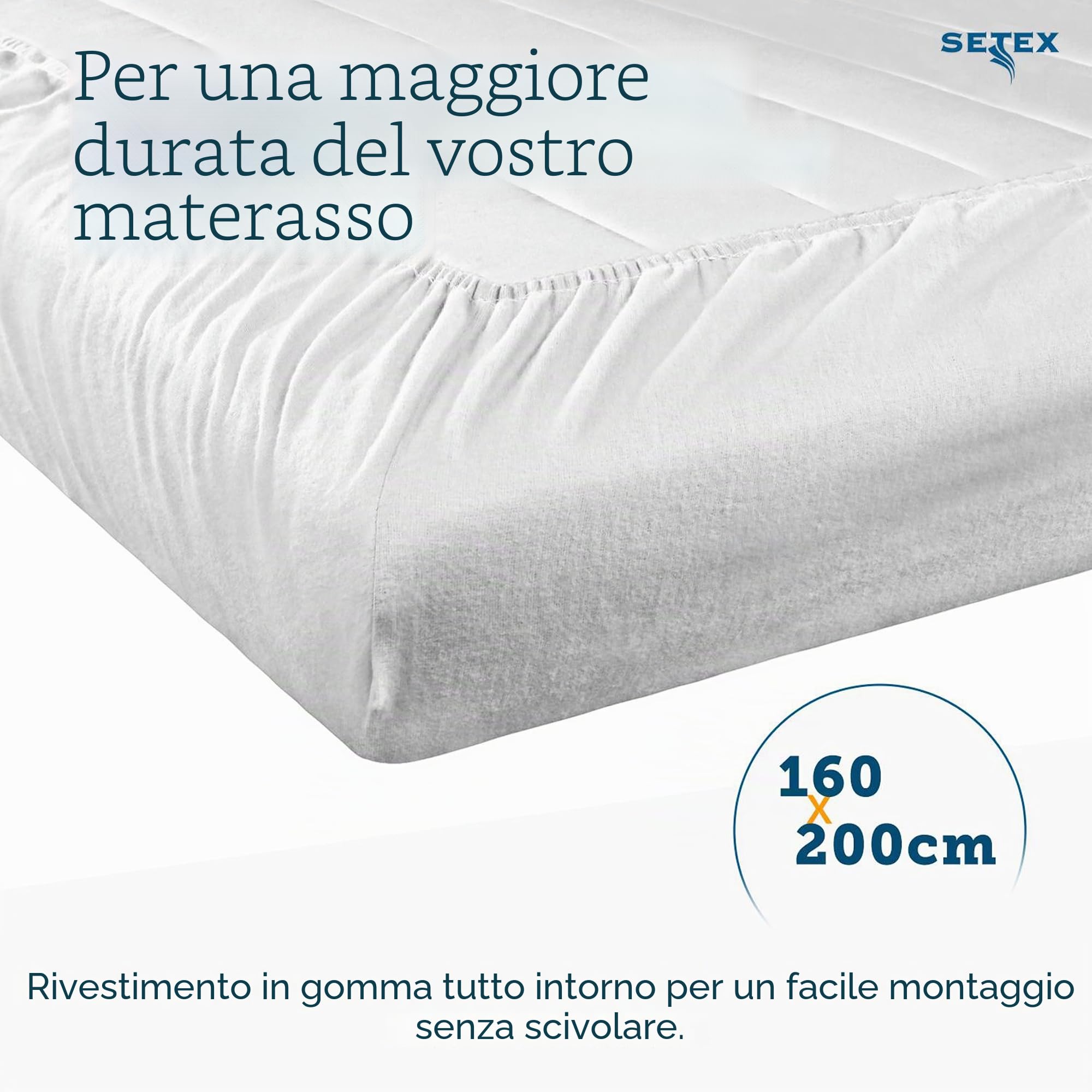 SETEX, Molton, coprimaterasso, con Elastico agli Angoli, di Colore Bianco, 1308, Cotone, Bianco, 160 x 200 cm