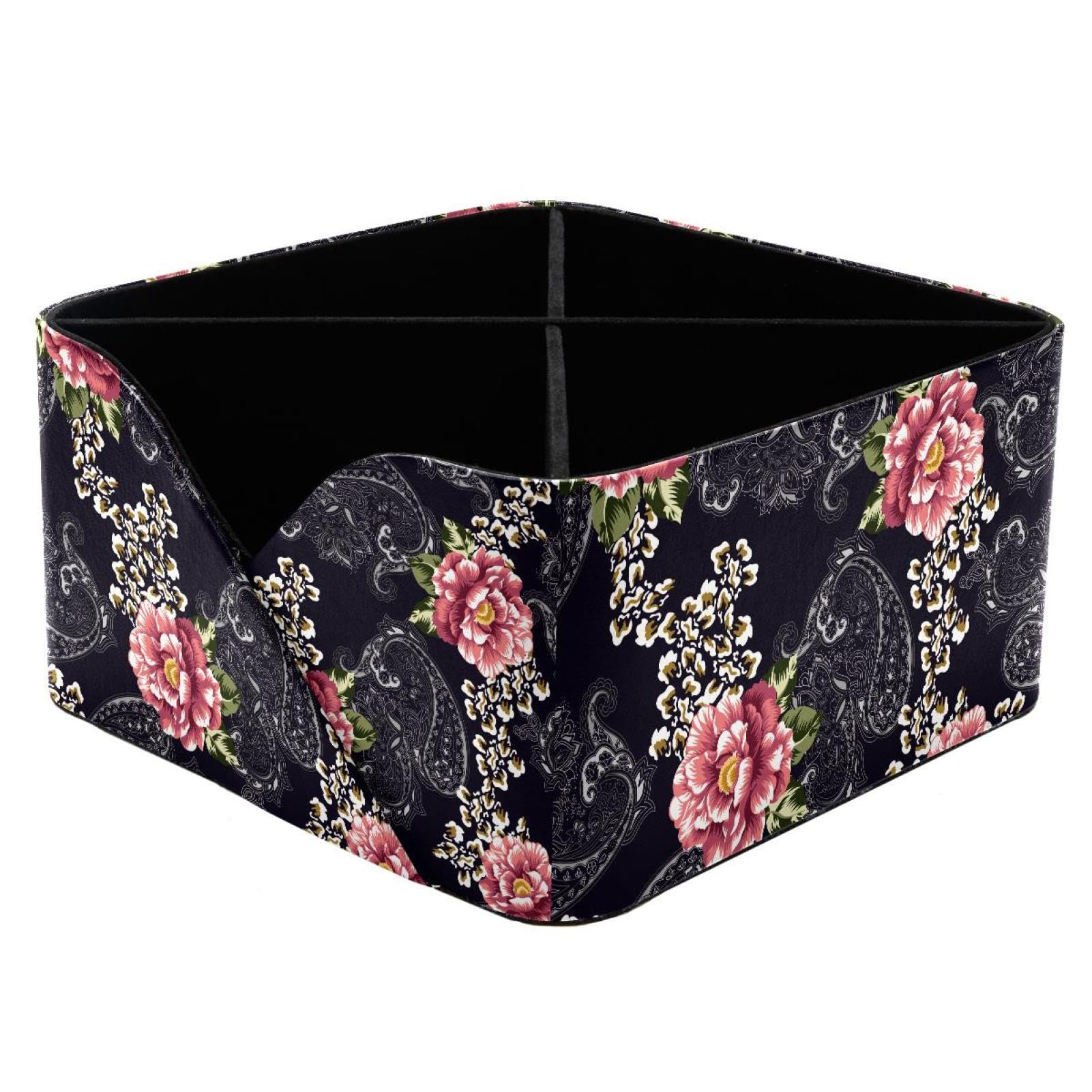 KengjuTesu Leopard Paisley and Flower Desktop Organizer Pen Holder, Rectangular Pencil Cup for Office, Study and Makeup Stations