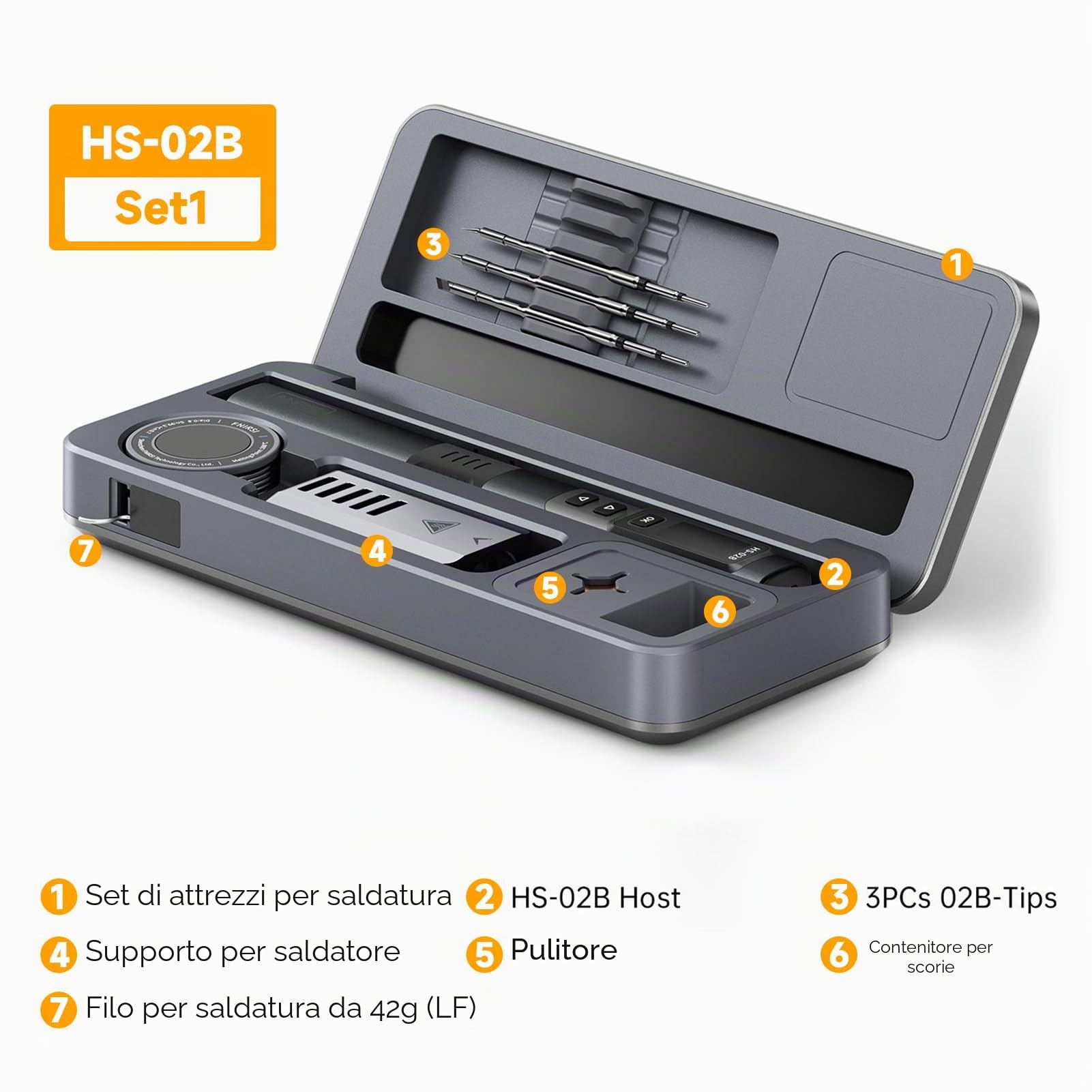 Kit Saldatore HS-02B, 100W Mini Saldatore Digitale con Scatola di Immagazzinaggio 180-842 ℉ Riscaldamento Rapido 3 Livelli di Temperatura Preimpostati 3 Punte per Saldatore DC9-24V