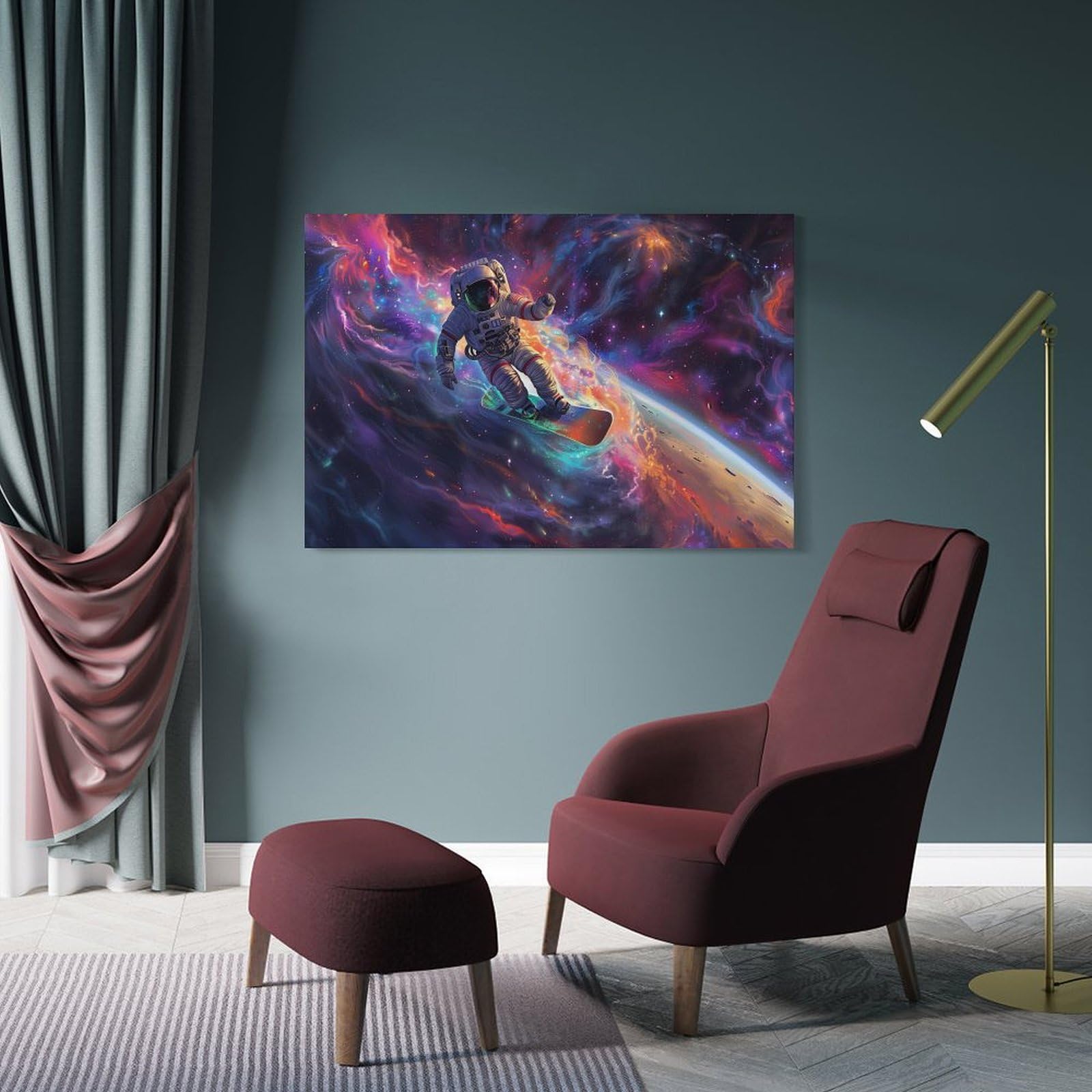 Amazon.co.jp: 絵画 宇宙飛行士が天の川の波に乗る アートパネル