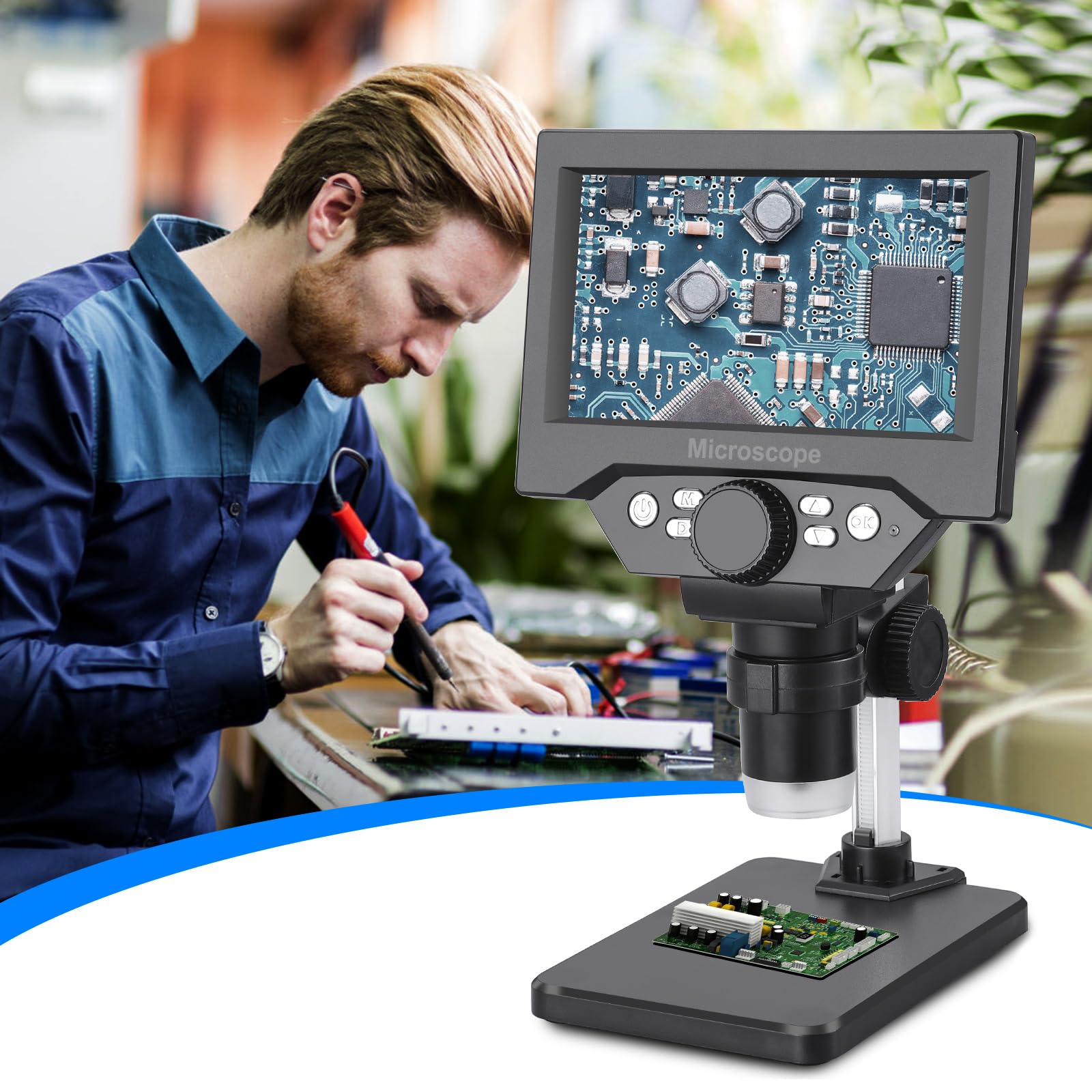 Koolertron Microscopio para Niños,5.5 Pulgadas Microscopio Profesional Digital LCD Portátile HD 1080P con 1-1000x Zoom de Aumento,8 Luces LED Ajustables,Compatible con PC Windows MacOS