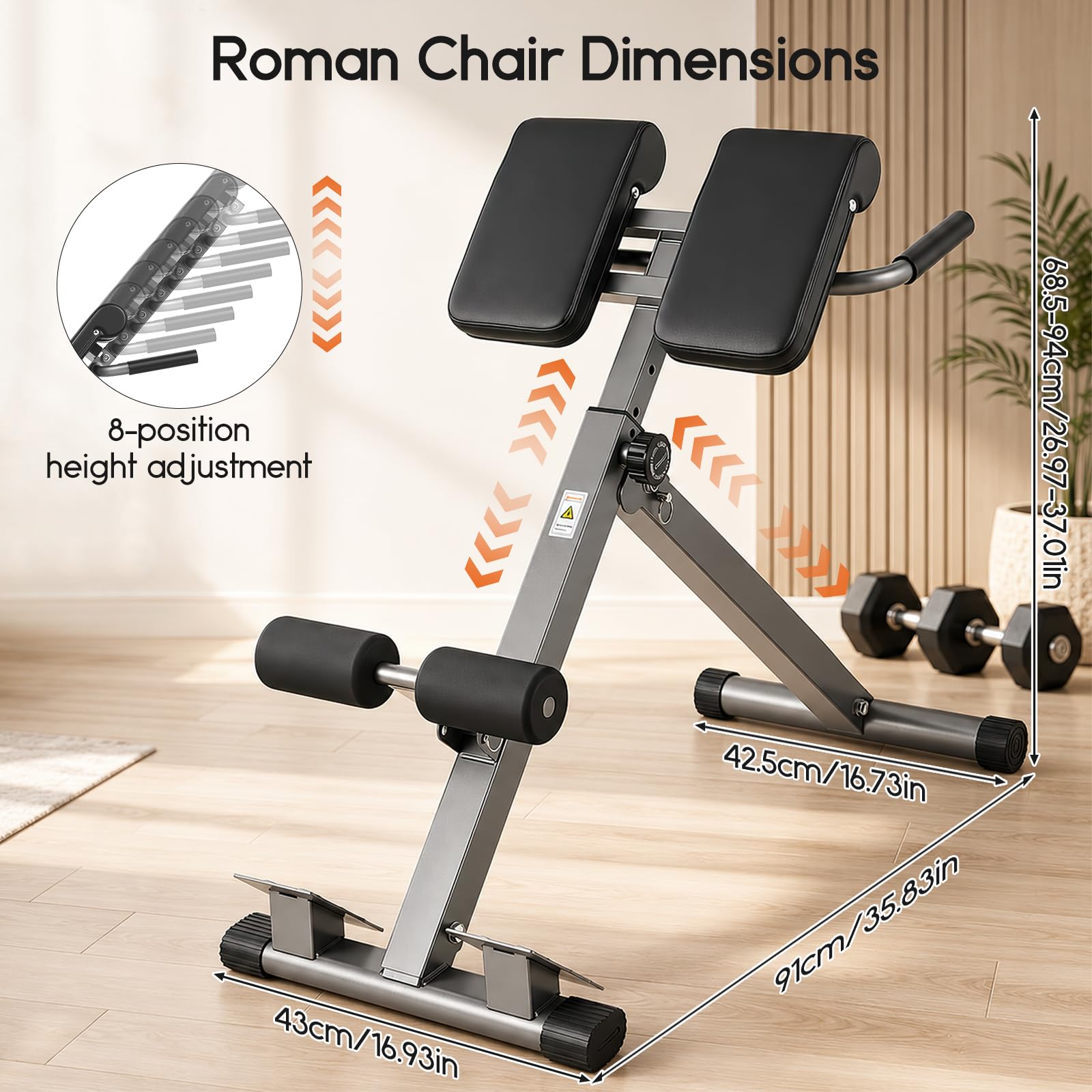 Hyperextension, attrezzo per la schiena pieghevole, altezza e schienale