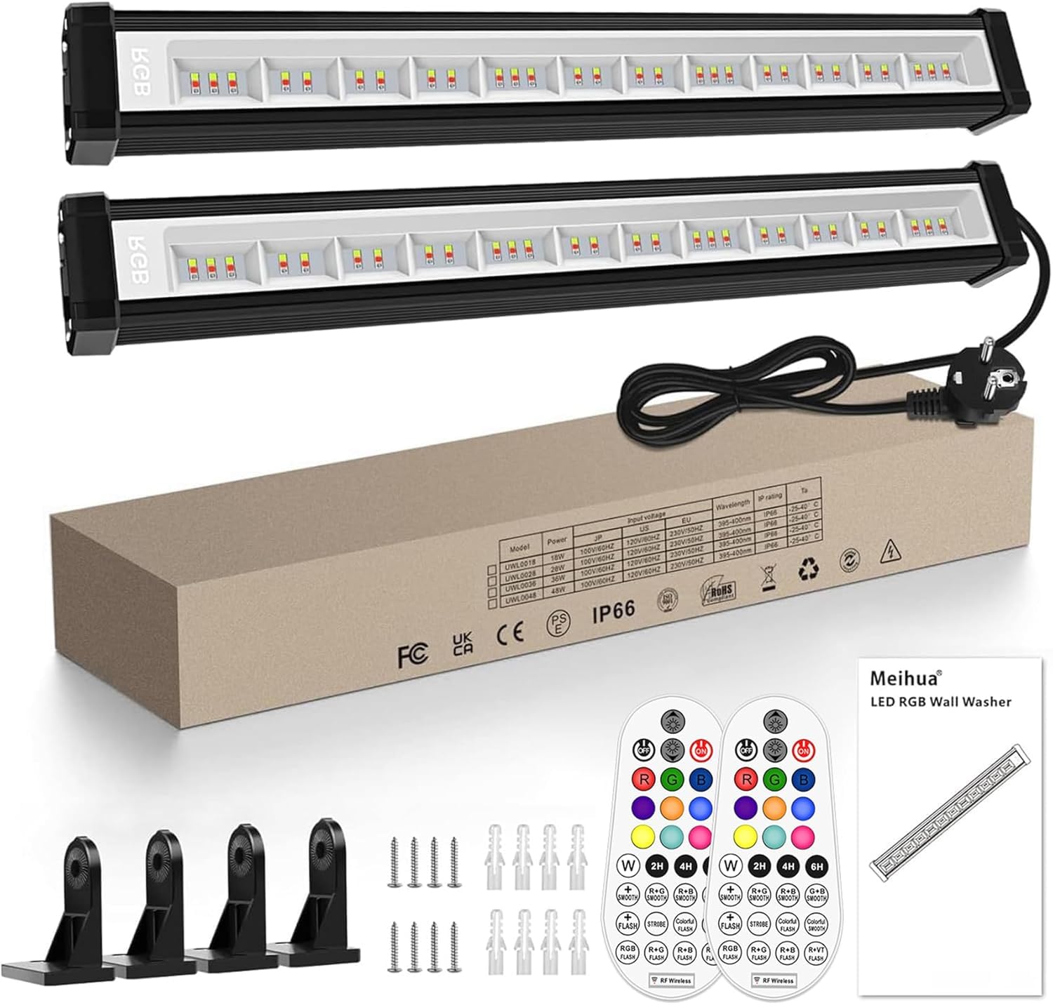 MEIHUA Projecteur LED RGB Barre 42 W avec Télécommande RF 360° Éclairage LED RGB 10 Couleurs 12 Modes 6 Luminosité Réglable Étanche IP66 Mémoire et Minuterie Spot Couleur pour Bar Noël Halloween