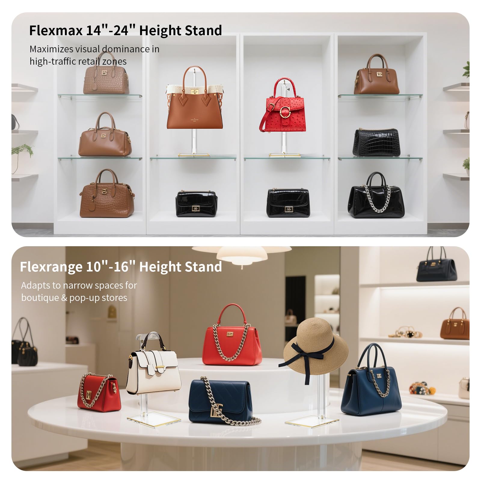 Acrylic Purse Display Stands, 14"-24" Adjustable Height Handbag - View #10