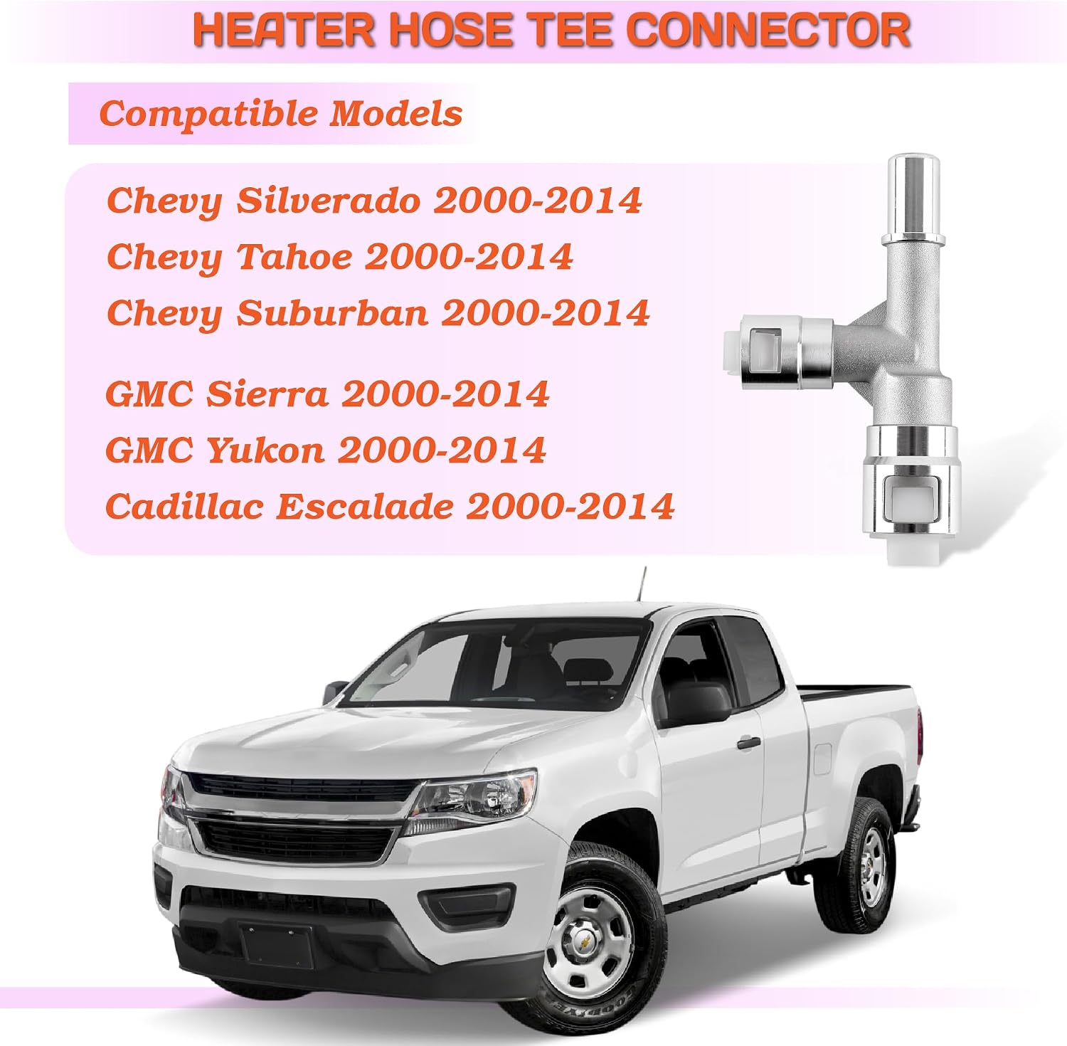 Aluminum Heater Hose Tee Connector (2PCS) - Upgraded Metal Inlet Pipe Joint for Chevy Silverado Suburban Tahoe, GMC Sierra Yukon, Cadillac Escalade 2000-2014 | Replaces 15055342, 15055343, 800-414HP