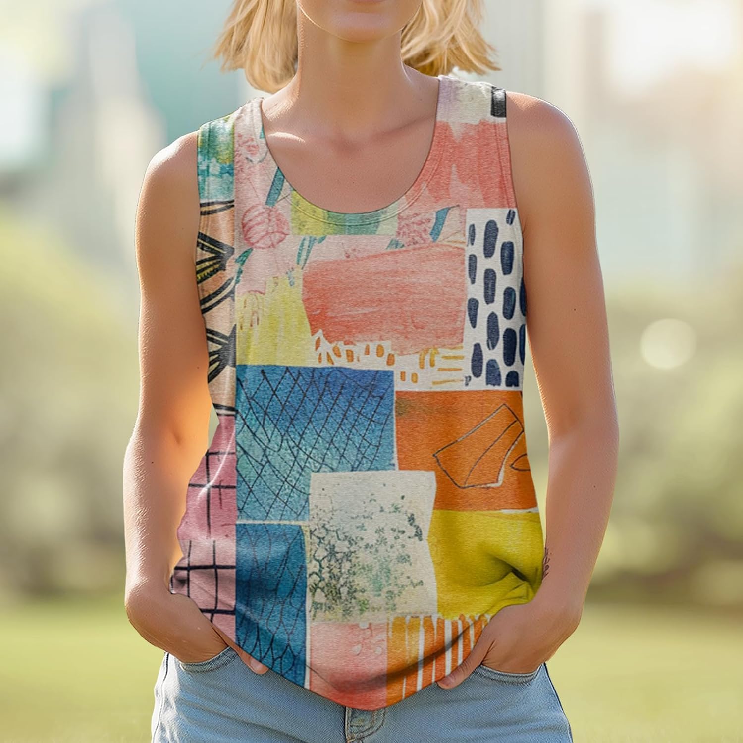 Sleeveless Shirts for Women 2025 Trendy Floral Vintage Tank Tops Scoop Neck Pullover Basic Vacation Tops - Image 2