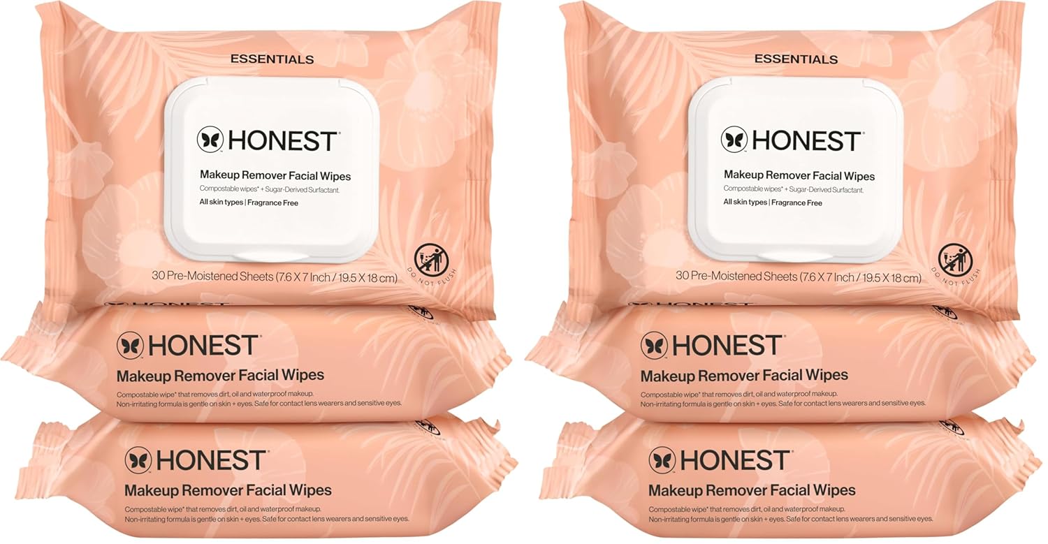Honest Beauty Fragrance Free Cleansing Makeup Remover Facial Wipes | Plant Based,Hypoallergenic,Gentle for Sensitive Skin |,(Pack of 180)