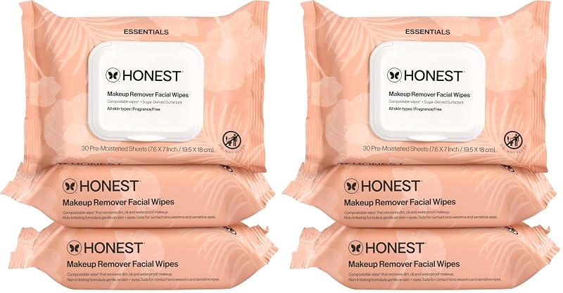Honest Beauty Lenços Faciais Sem Fragrância para Remoção de Maquiagem, Pacote com 180