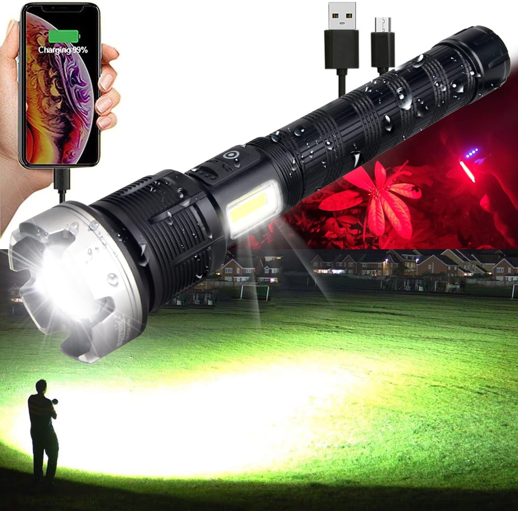 VASTFIREFlashlights with Adjustable Beam, High Lumens, 100000, Best Rechargeable Flashlight for Emergencies, Camping, The Most Powerful