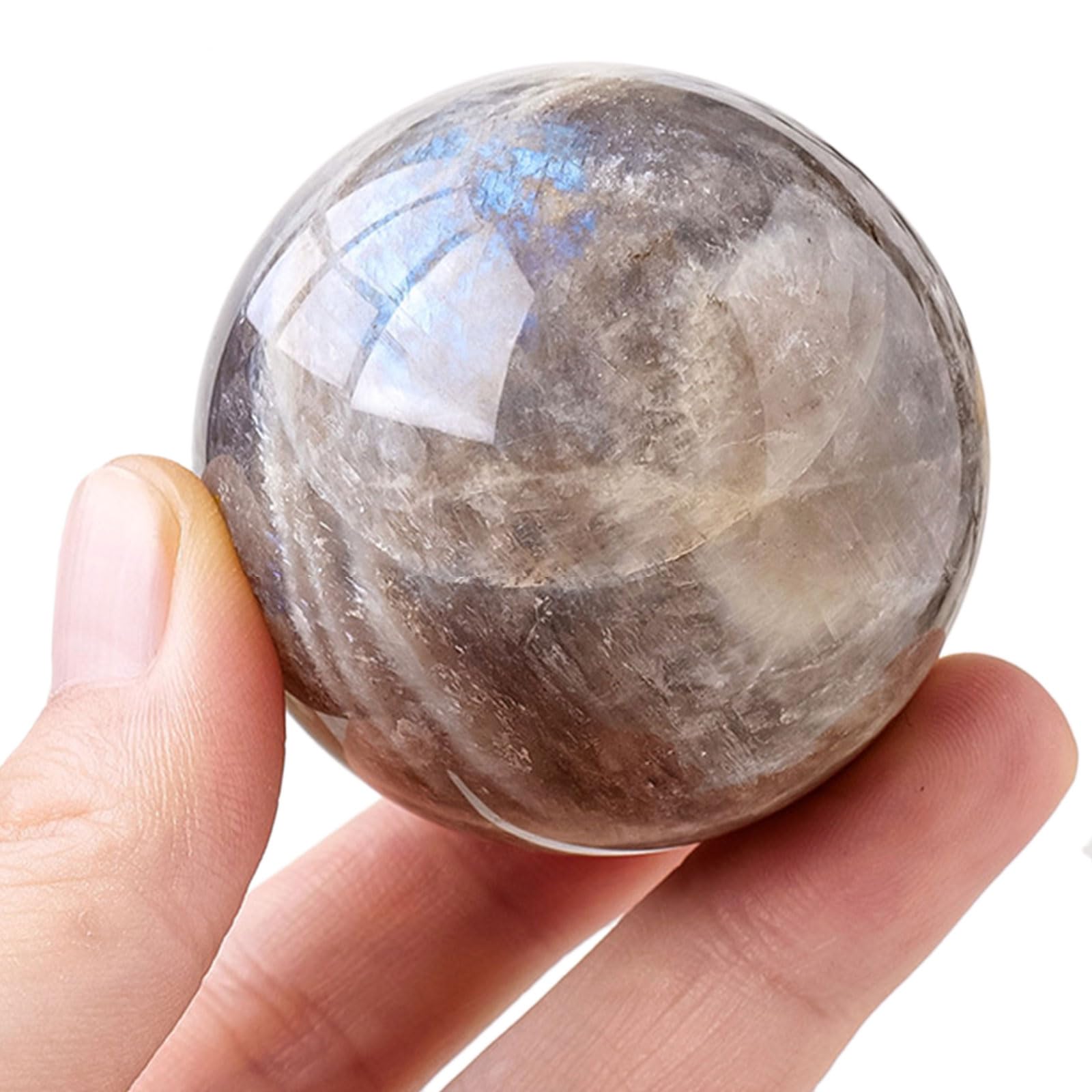 GPDNBIEU Fluorite Crystal Ball, Natural Blue Eye Moonstone Crystal Ball for Meditation Fengshui Home Decor(40~45mm)