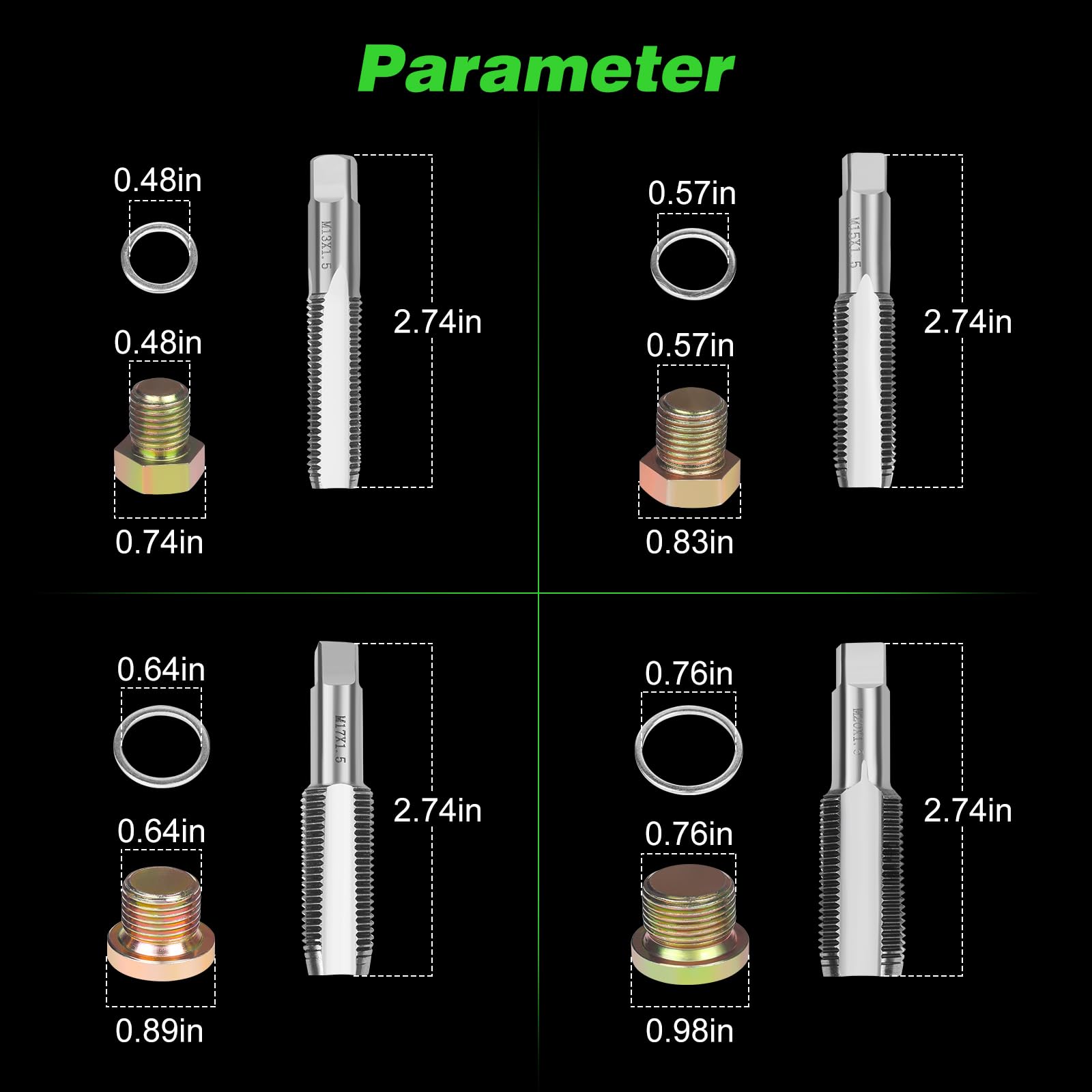 Kit di riparazione per tappo di scarico dell'olio da 64 pezzi, kit di strumenti per la riparazione della filettatura della coppa dell'olio, kit di strumenti speciali per la riparazione