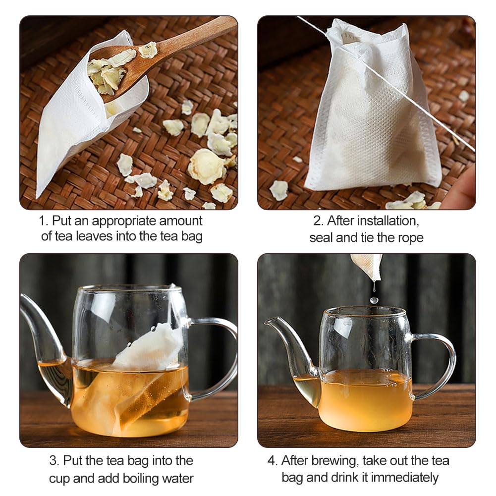 100 bustine filtro per tè, bustine per infusi di tè, con cordoncino, bustine di tè vuote per tè sfuso, caffè della mandria, 100 pezzi, 5 x 7 cm
