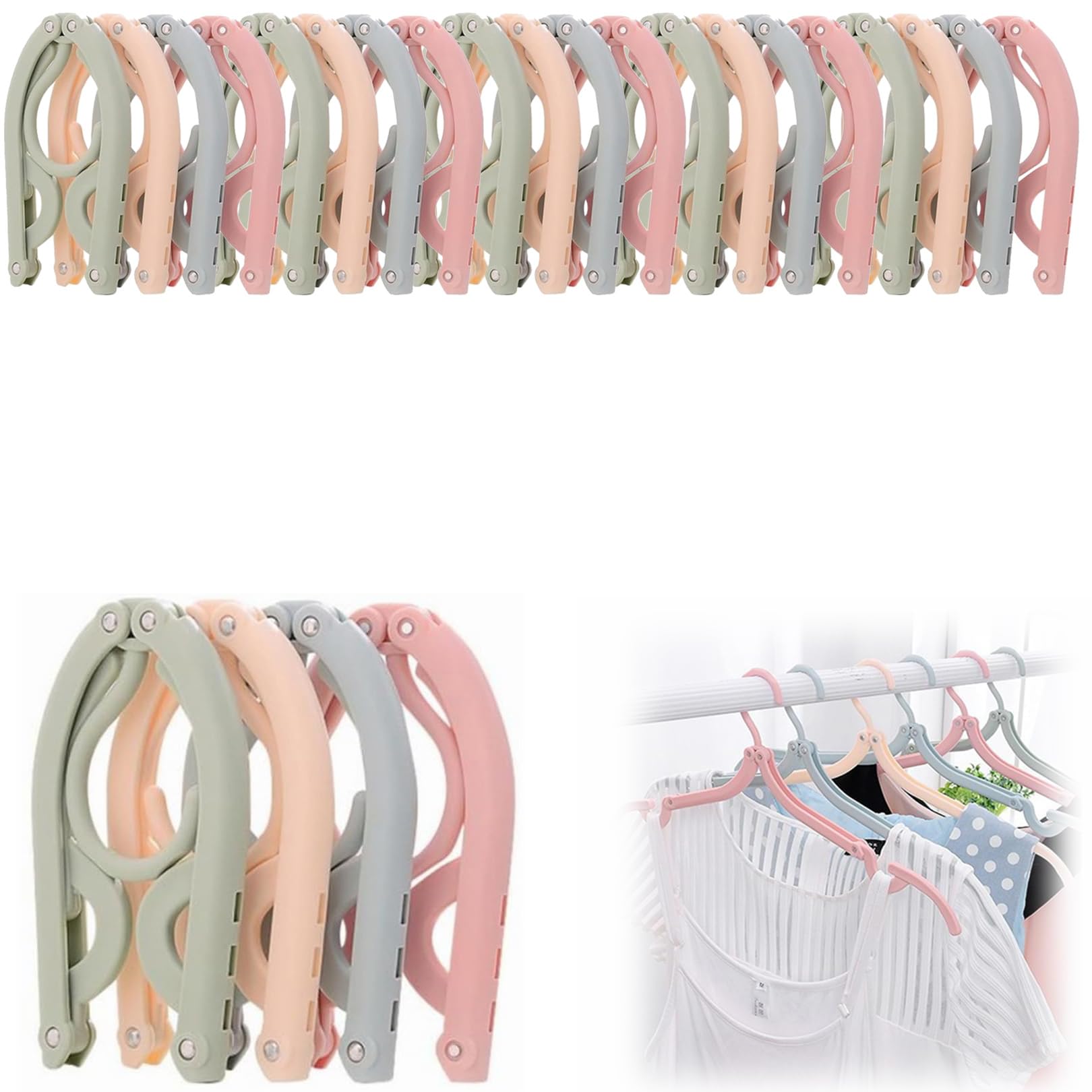 28pcs Folding Clothes Hangers, 4 Colors Travel Hangers Foldable