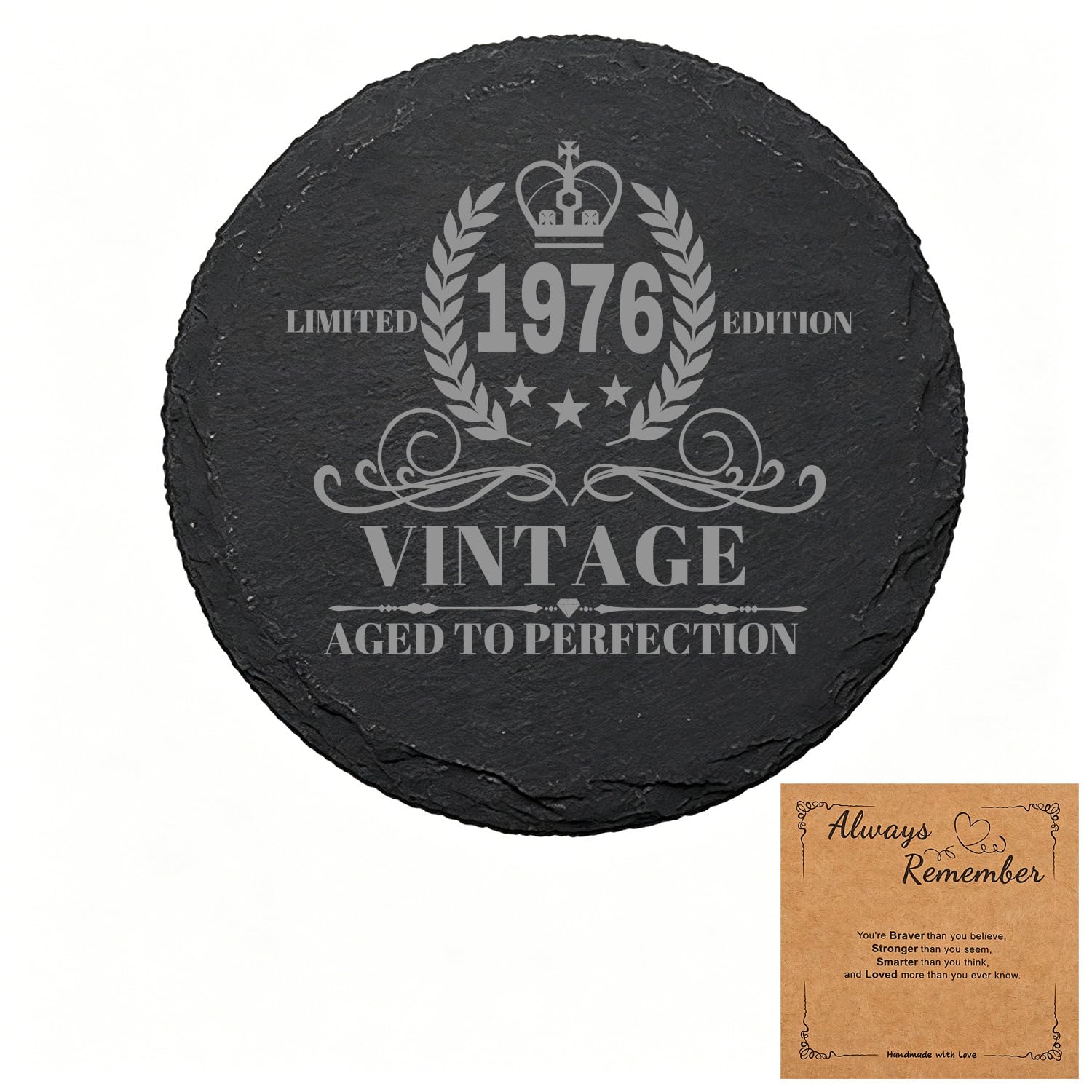 Vintage 1976 Engraved Slate Coaster, 50th birthday for Men, Turning 50 Year Old Birthday Gifts Women Men, 50 Year Old Etched Natural Slate Placemat with Card (1976)