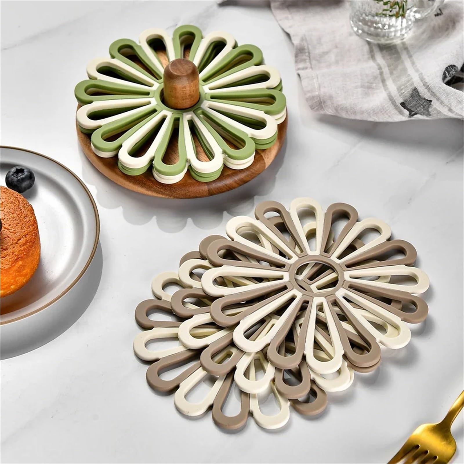 Dessous de Plat Silicone 6 Sets de Table en Silicone Relief Fleurs