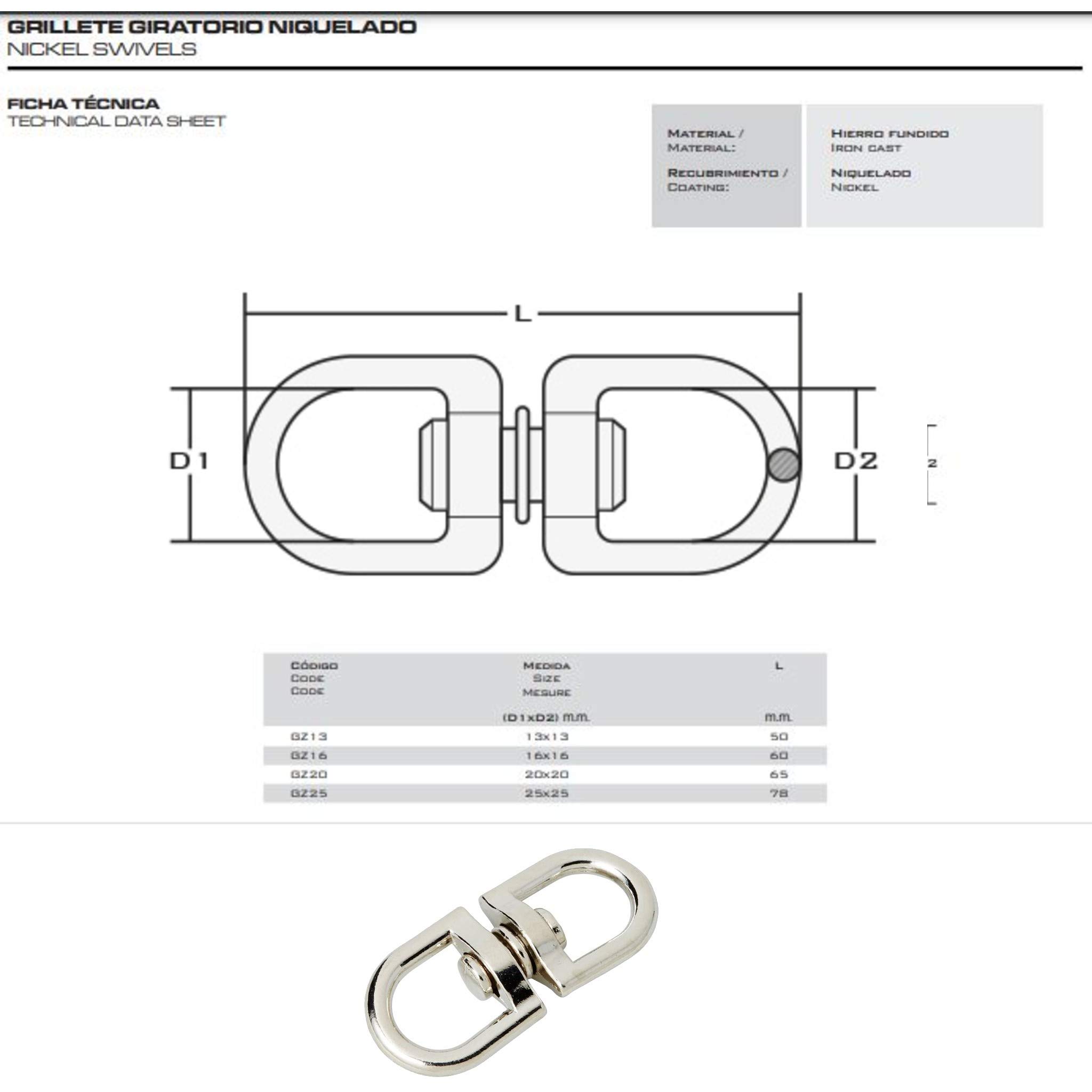 Bricoloco Grillete Giratorio Niquelado. Elementos de elevación con Seguridad y Calidad del Material para Colgar Materiales Pesados. Sistema quitavueltas para Elementos Colgantes (100, M8 (20x20))