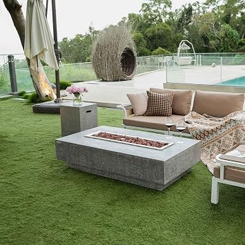 Hampton Fire Table Outdoor Fire Pit 56 x 32 Cast Concrete Firepit Includes Lava Rocks 45,000 BTUs Outdoor Fireplace for Patio Furniture Set, Deck, Porch, Outdoor Heater - Liquid Propane