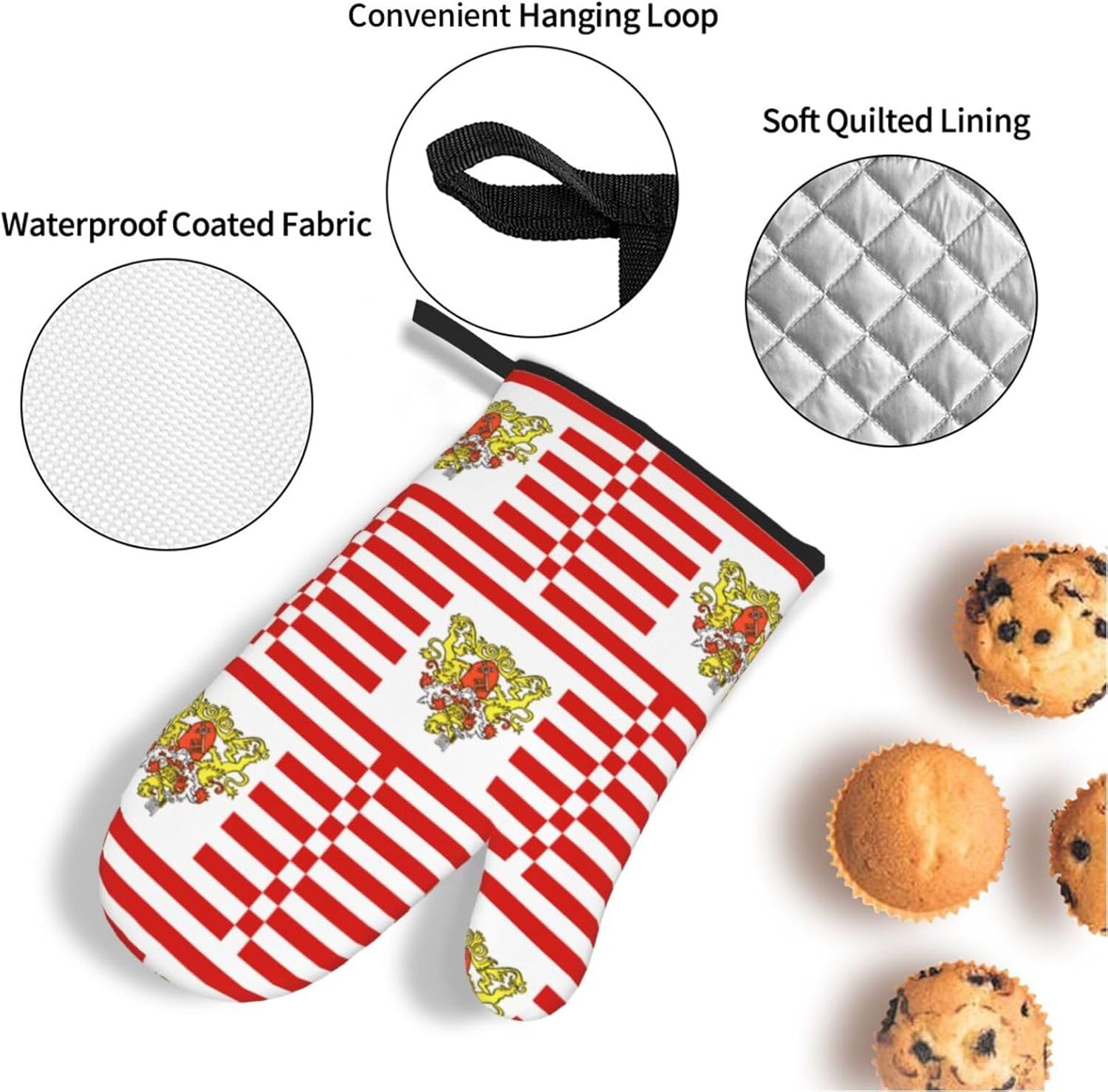 Flag of the Senate of Bremen Oven gloves and heat-resistant mat 4-piece set. Suitable for grilling, microwave oven frying, and baking