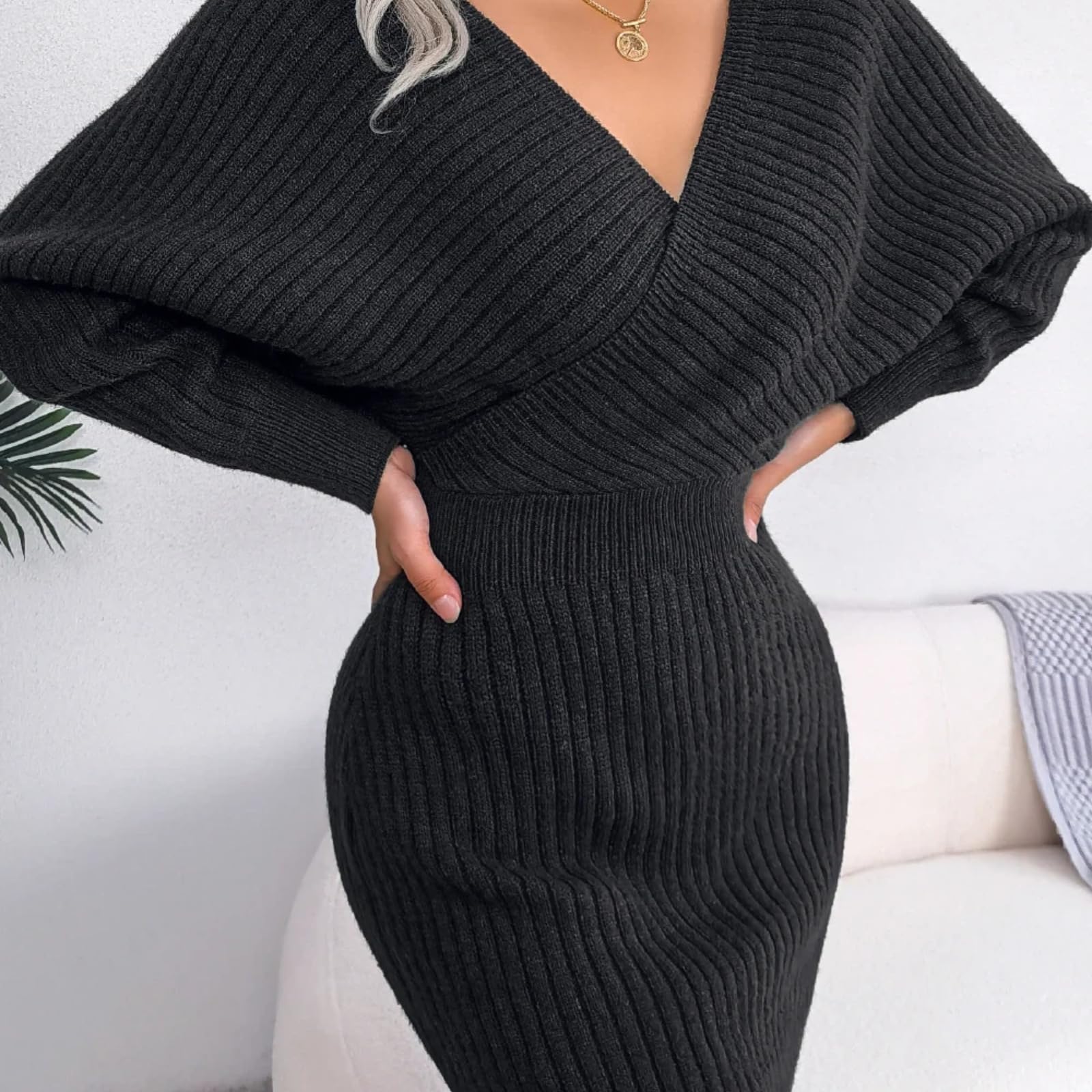 Vestidos De JerséIs De Mujer: OtoñO, Invierno, Informales, Vestidos De Punto De Manga Larga, Blancos, Verdes, Azules, Negros, Morados