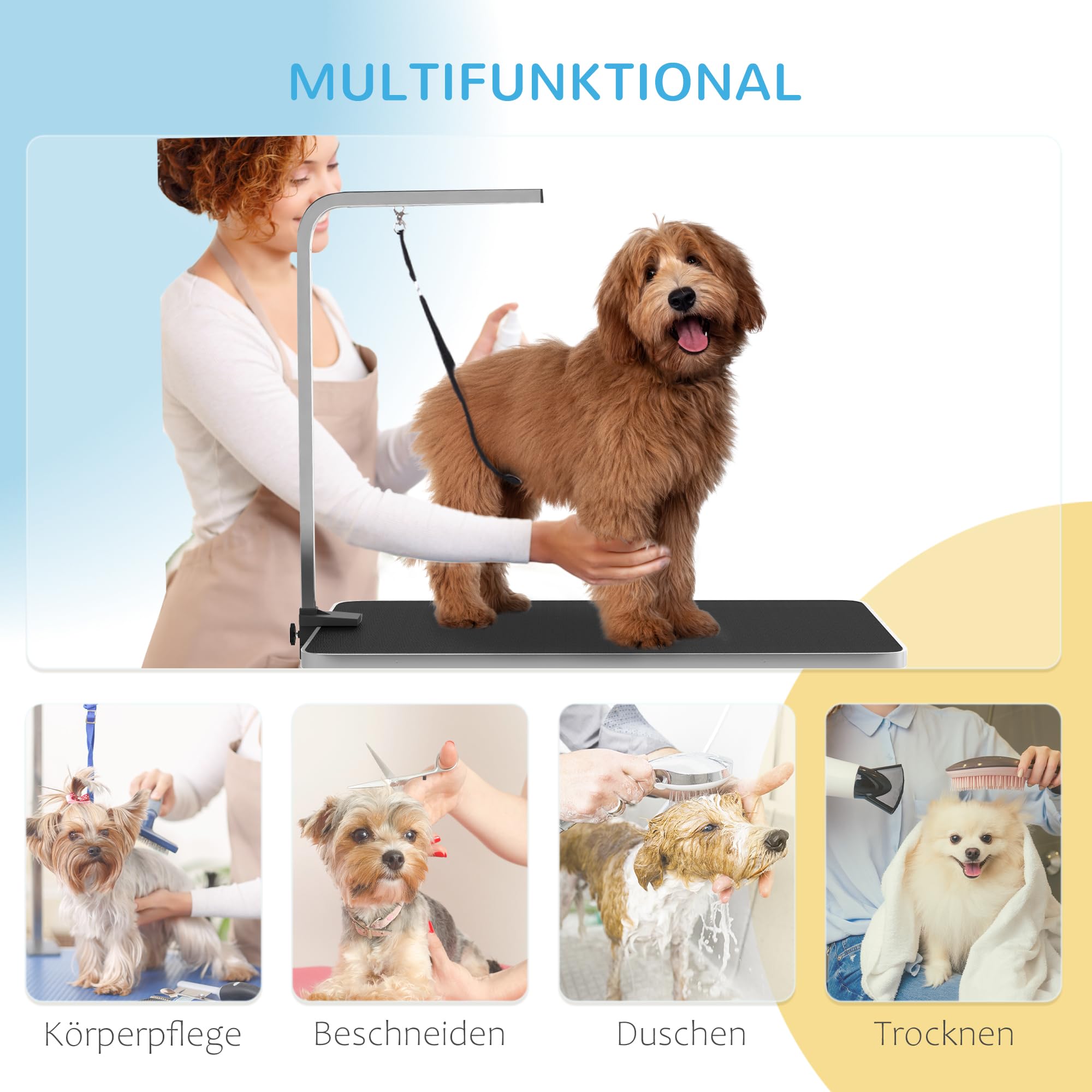PawHut mesa de peluquería canina, mesa de recorte ajustable en altura para perros, mesa de recorte plegable, mesa de peluquería canina con cesta de malla, eslingas, para secar el pelo, cortar el pelo,