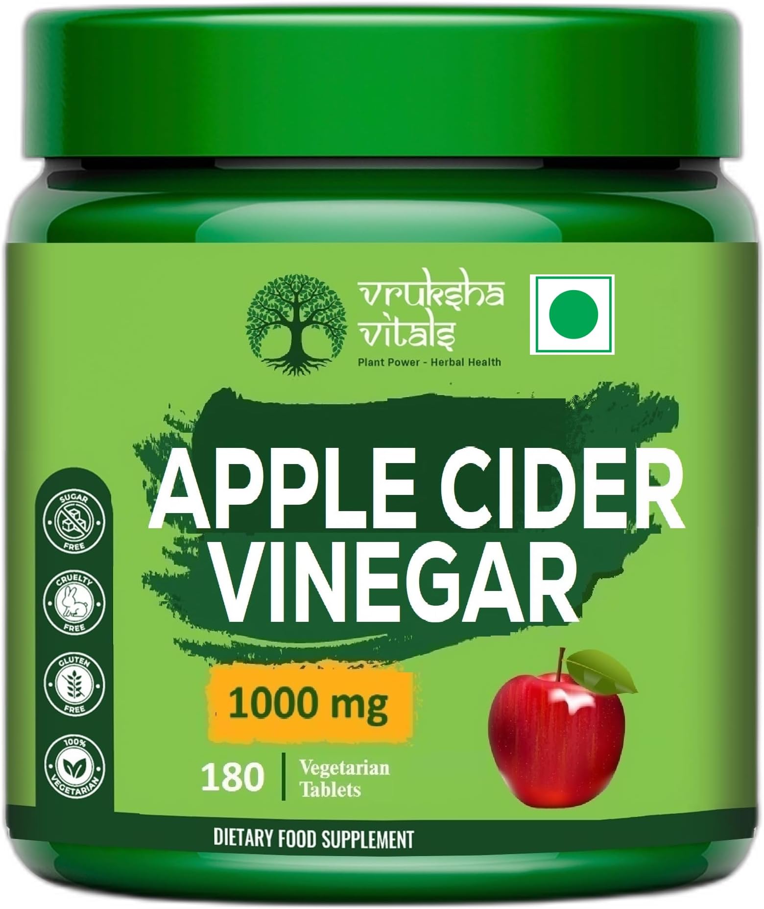 Vruksha Vitals Apple Cider Vinegar with the Mother, Pomegranate Extract and Vitamin B6 & Vitamin B12 - ACV Capsules health supplement - Supports weight management - 1000 mg - 180 Tablets