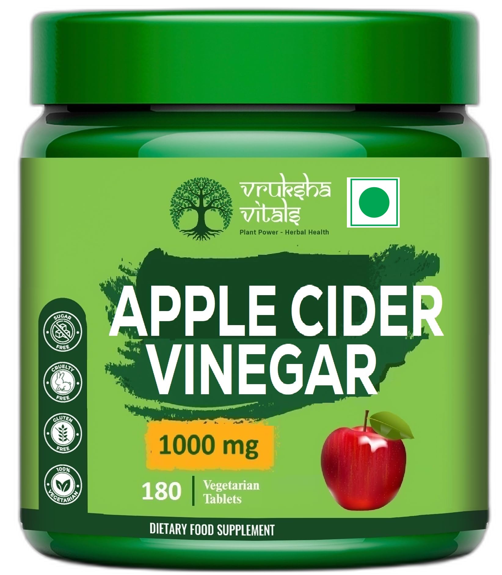 Vruksha Vitals Apple Cider Vinegar with the Mother, Pomegranate Extract and Vitamin B6 & Vitamin B12 - ACV Capsules health supplement - Supports weight management - 1000 mg - 180 Tablets