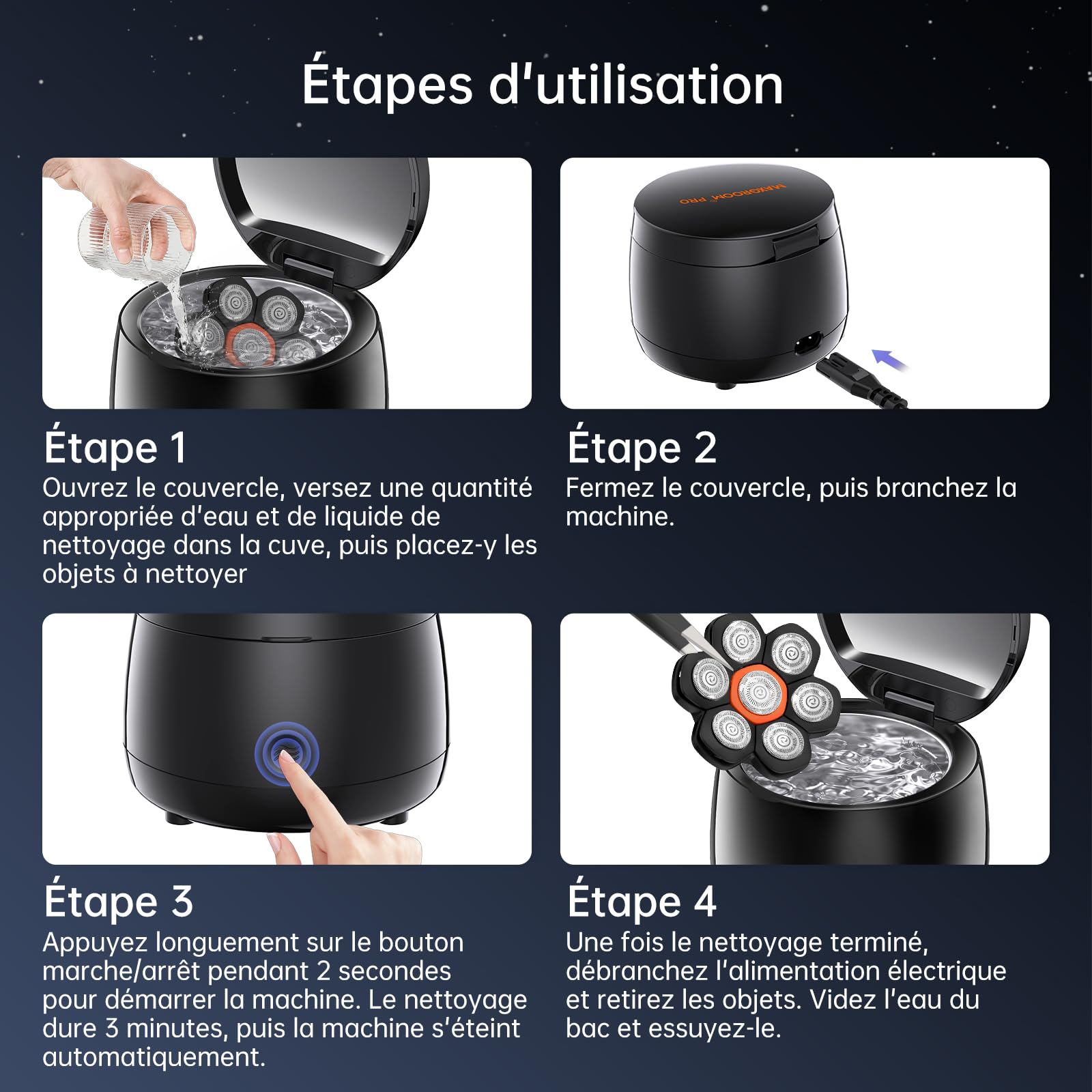 Maxgroom Centre du nettoyage pour Rasoir Tete Chauve Homme JK-1688