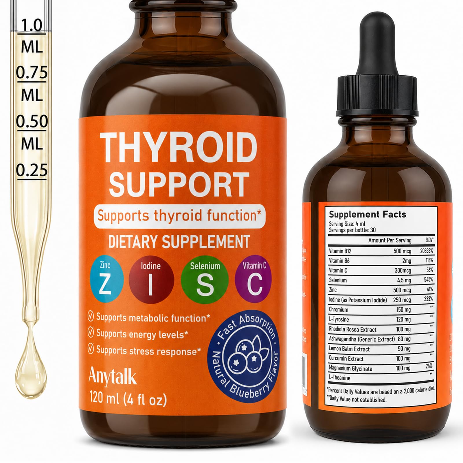 ANYTALK Thyroid Support for Women, Thyroid Support Drops, 4 Fl Oz