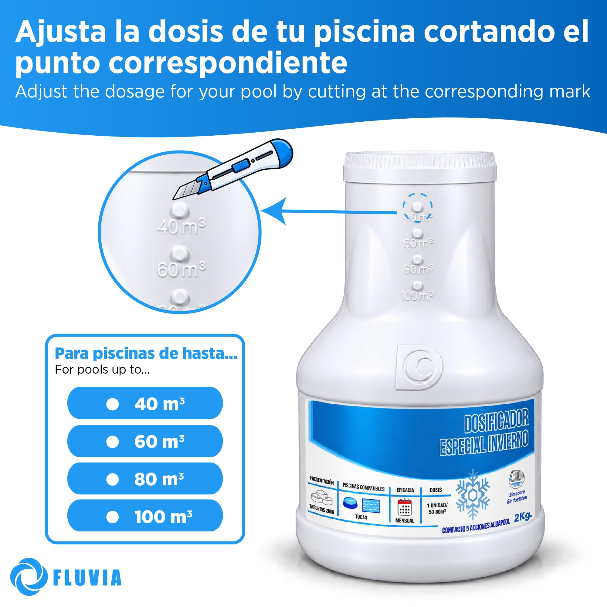 Pack 5 x 2 kg Dosificador Flotante Especial Invierno para Piscinas FLUVIA