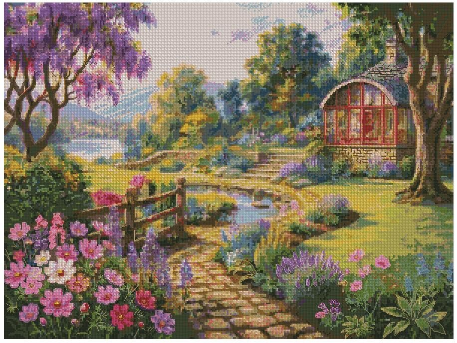 Broderie point de croix My Fairy House grand format en coton supérieur