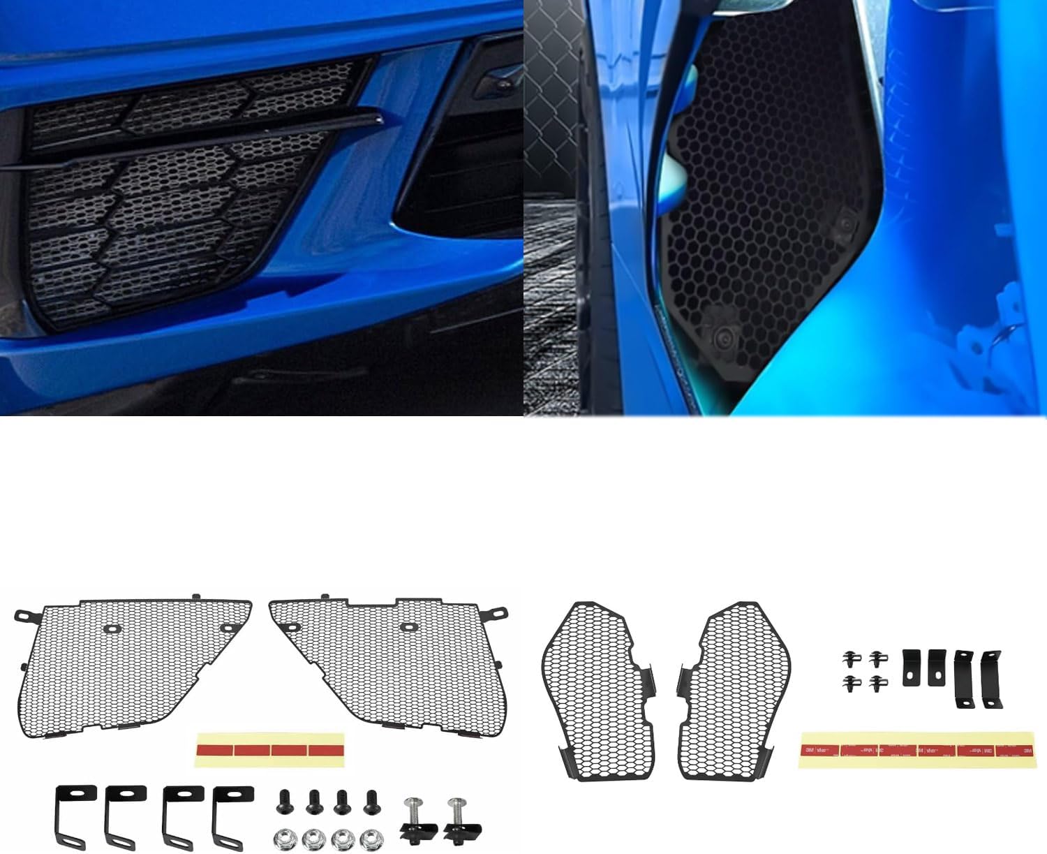 2Pcs Upgraded Front Radiator Guards Grille Grille Vents Insert Mesh with 2Pcs Side Intake Grill Guards Mesh Set for Corvette C8 C8.R 2020-2023
