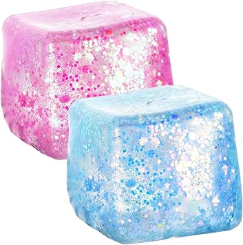 2 PCS Squishy Cube, Ice Cube Squishy Fidget Cube, Stress Cube for Anxiety Relief, Nice Cube for Adults Kids Teens, Classroom Office School Use, 6x6x6 cm, Pink and Blue, TPR Material
