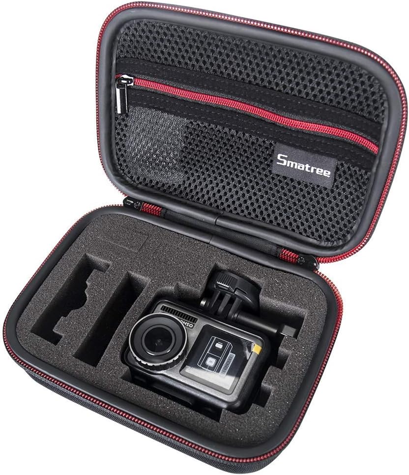 Smatree Carrying Case Compatible for GoPro Hero 8/7/6/5/4/3+/3/2/1/GOPRO HERO (2018)/DJI Osmo Action(Black & Red)-Extra-Small