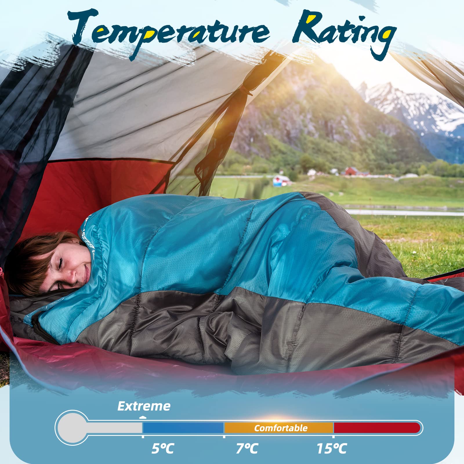 Bessport Sac de Couchage Adulte Momie 3 Saisons Ultraléger Portable Compact Camping Randonnée
