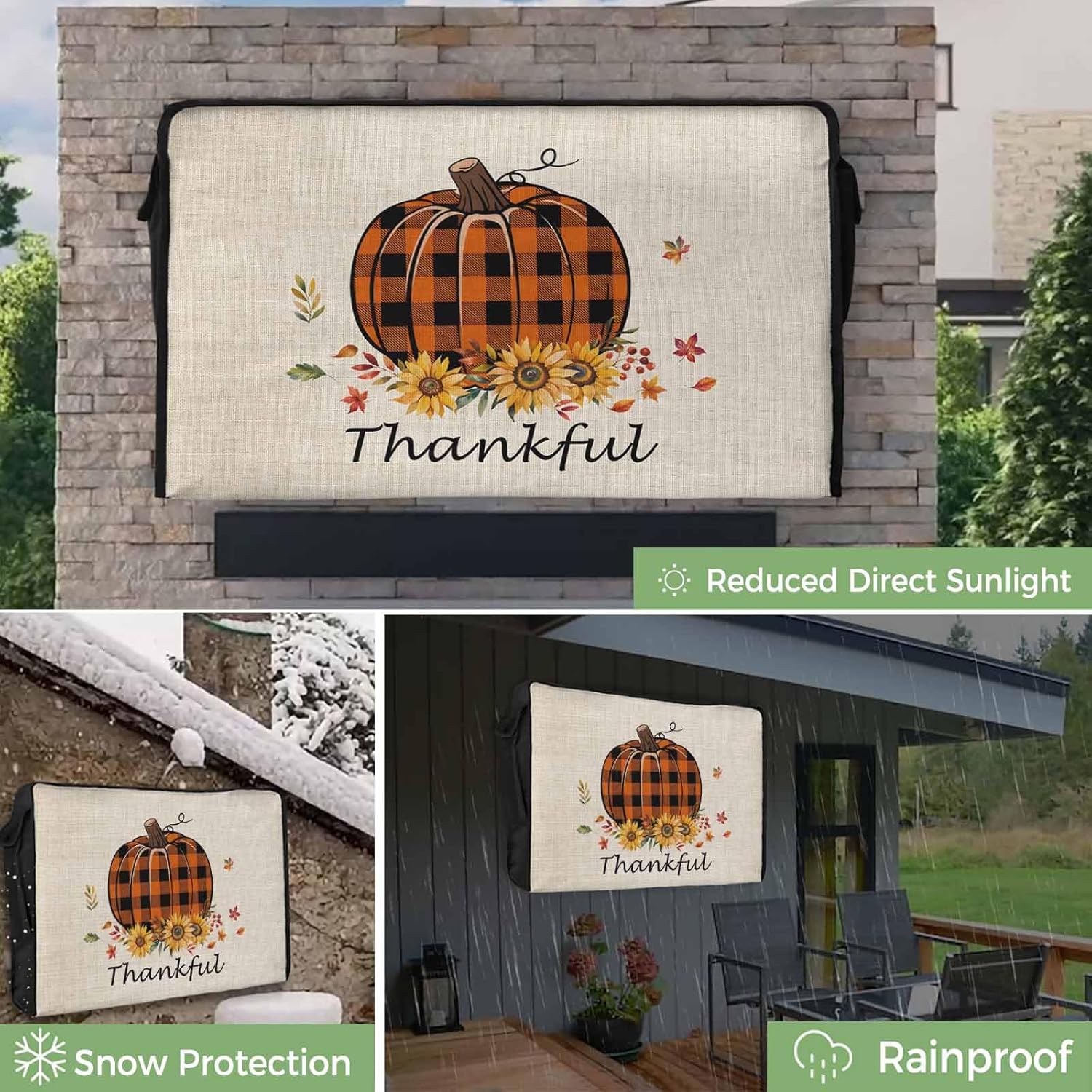 T&H XHome Pumpkin for Thanksgiving Outdoor TV Cover Sunflower Vintage Linen Waterproof and Weatherproof 40"-43" LCD Movable Shield TV Display Screen Protector Outside Television Covers 40" Wx25 H