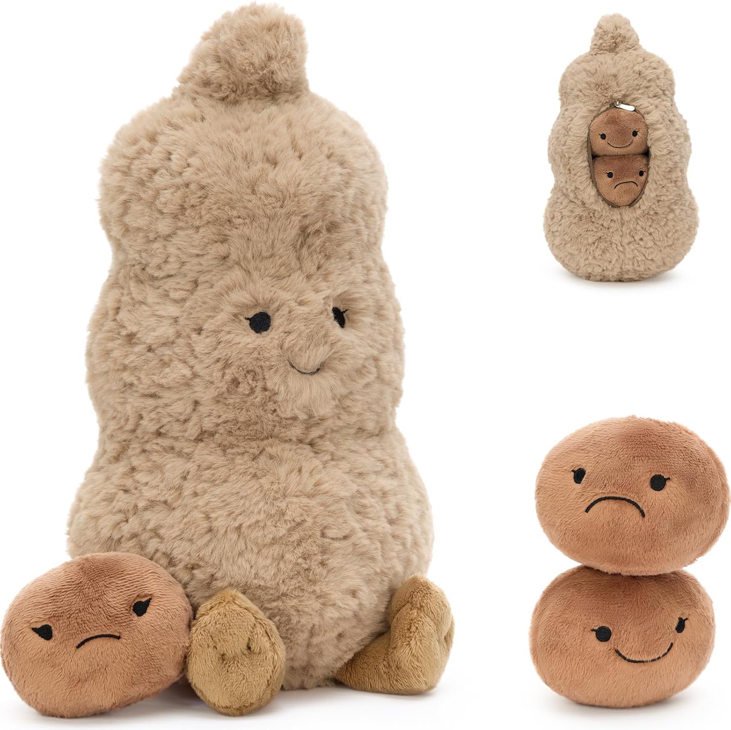 MorisMos 4Pcs Peanut Plush Toy Set, Cute 15.5 Inches Peanut Stuffed Animals with 3 Peanut Beans Inside, Cute Peanut Plush Doll Gift for Kids Girls Boys Birthday Christmas
