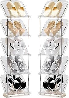 Schuhregal 5 Ebenen, Schuhregal schmal, Transparentes Standregal für Schuhe, Platzsparend & Werkzeuglos für Flur, Schlafzimmer, Bad, Wohnzimmer – Bis 45 Schuhgrößen